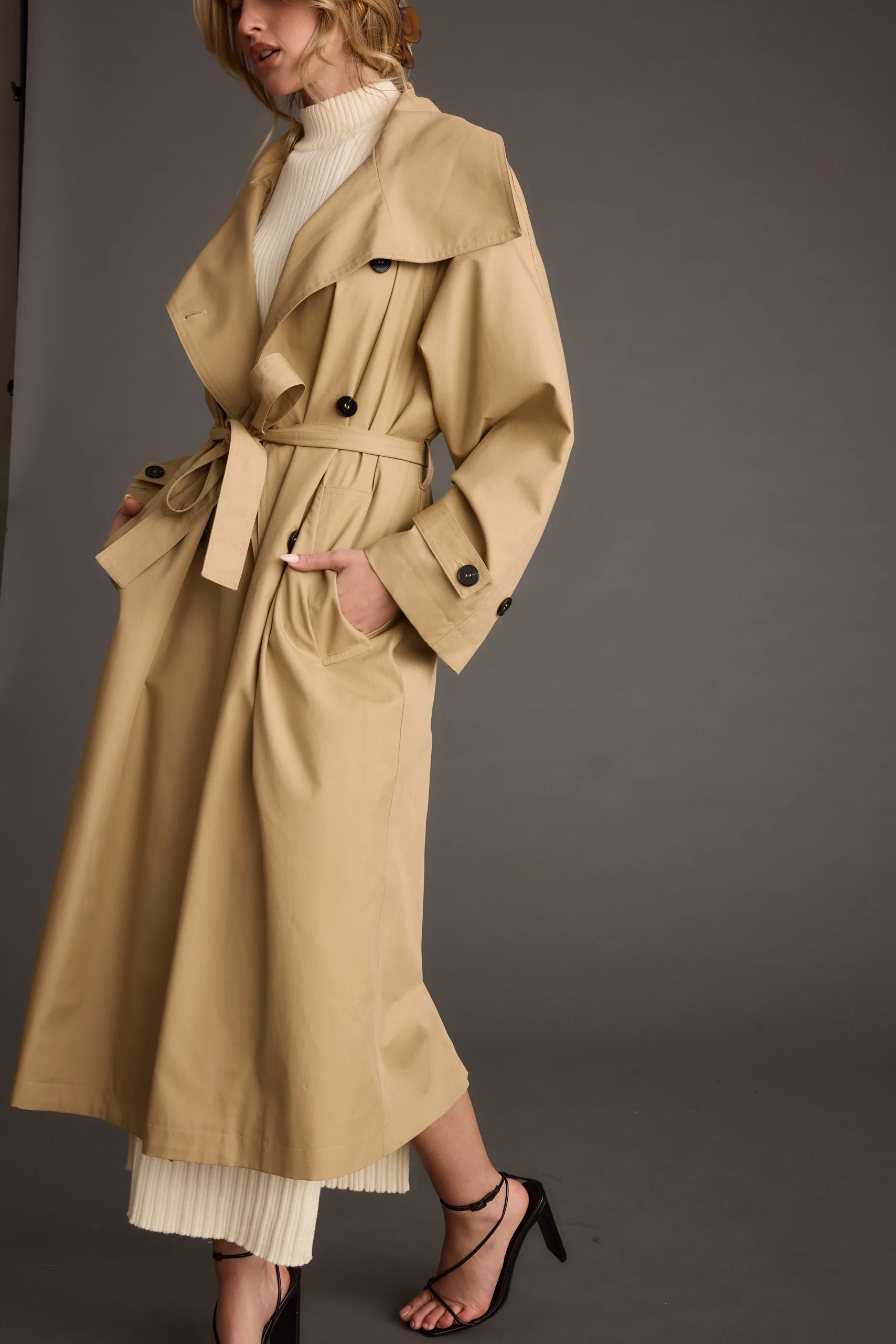 Moss Khaki Classic Trench Coat - Image 3