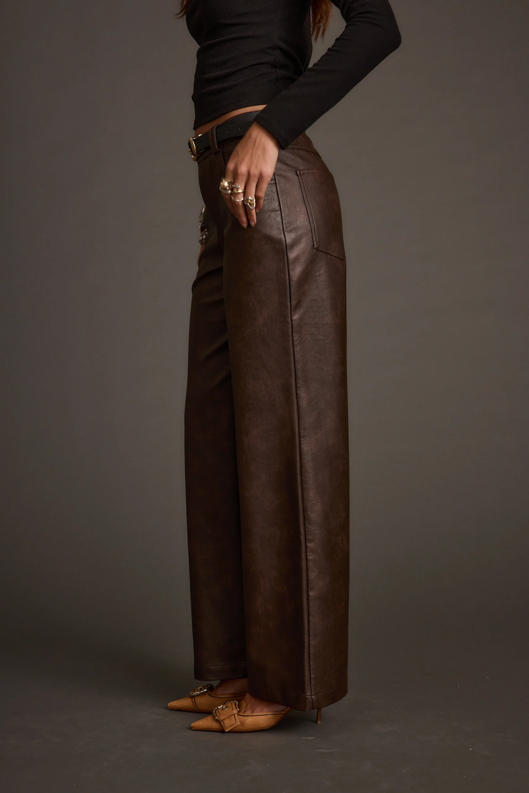 Kennedy Espresso Vegan Leather Pants - Image 5