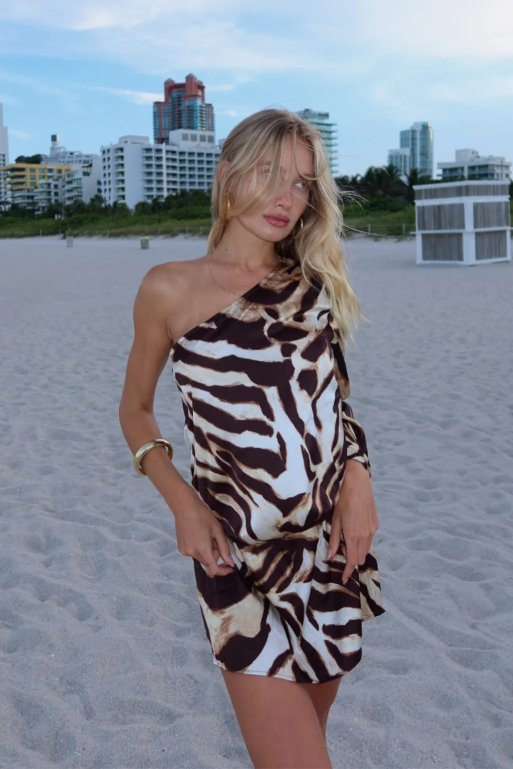 Kiki Zebra One Shoulder Micro Mini Dress - Image 9