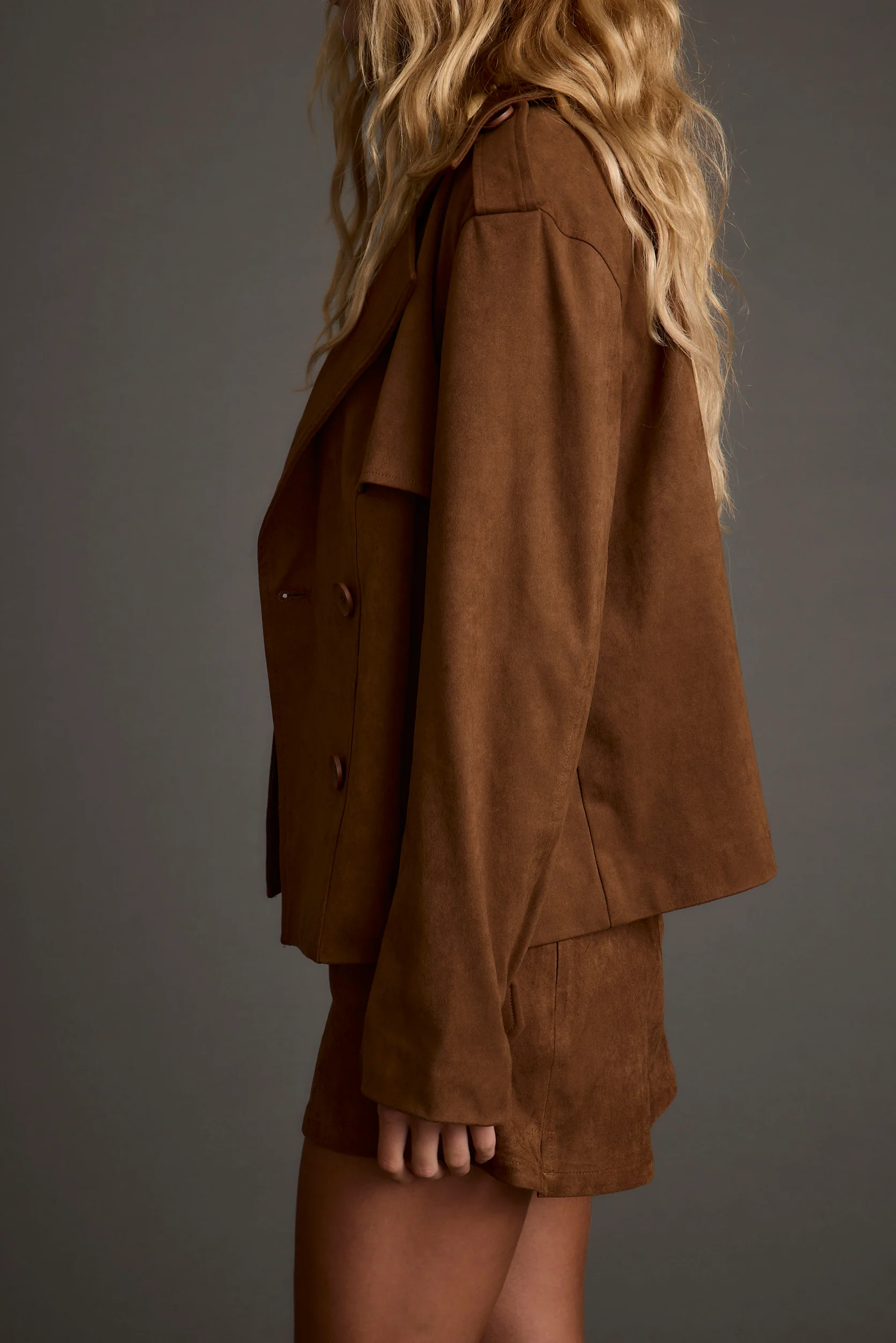 Kinsey Cognac Vegan Suede Cropped Trench - Image 9