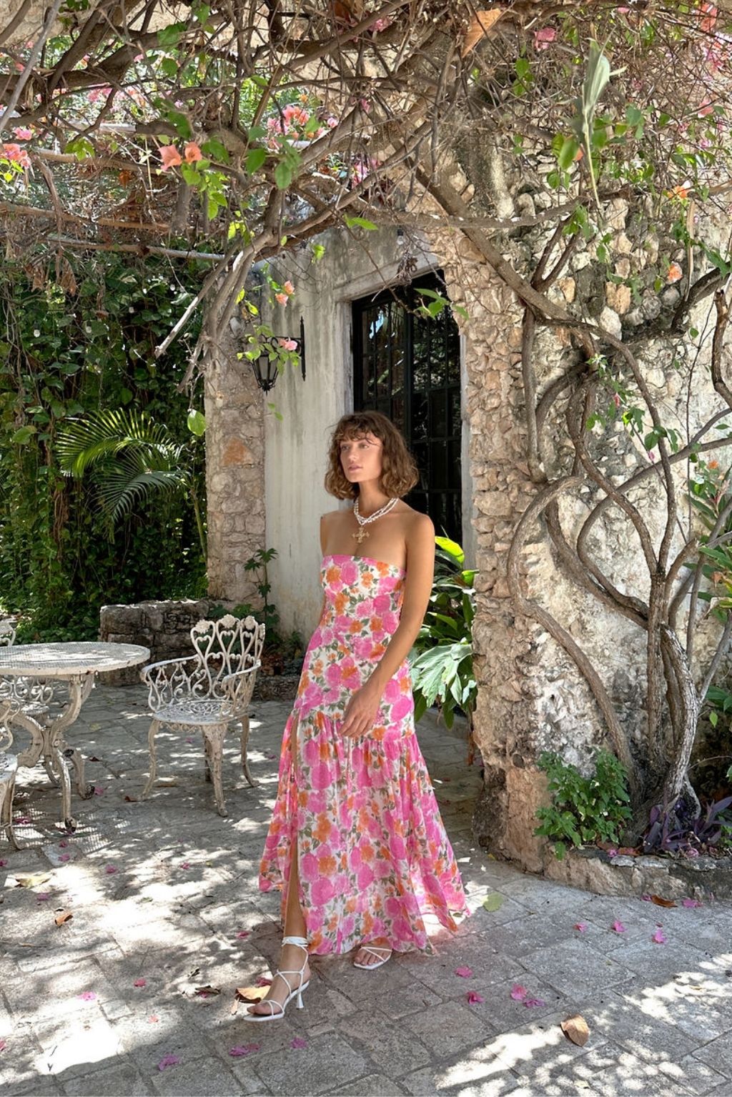 LaBelle Strapless Drop Waist Pink Floral Maxi Dress - Image 6
