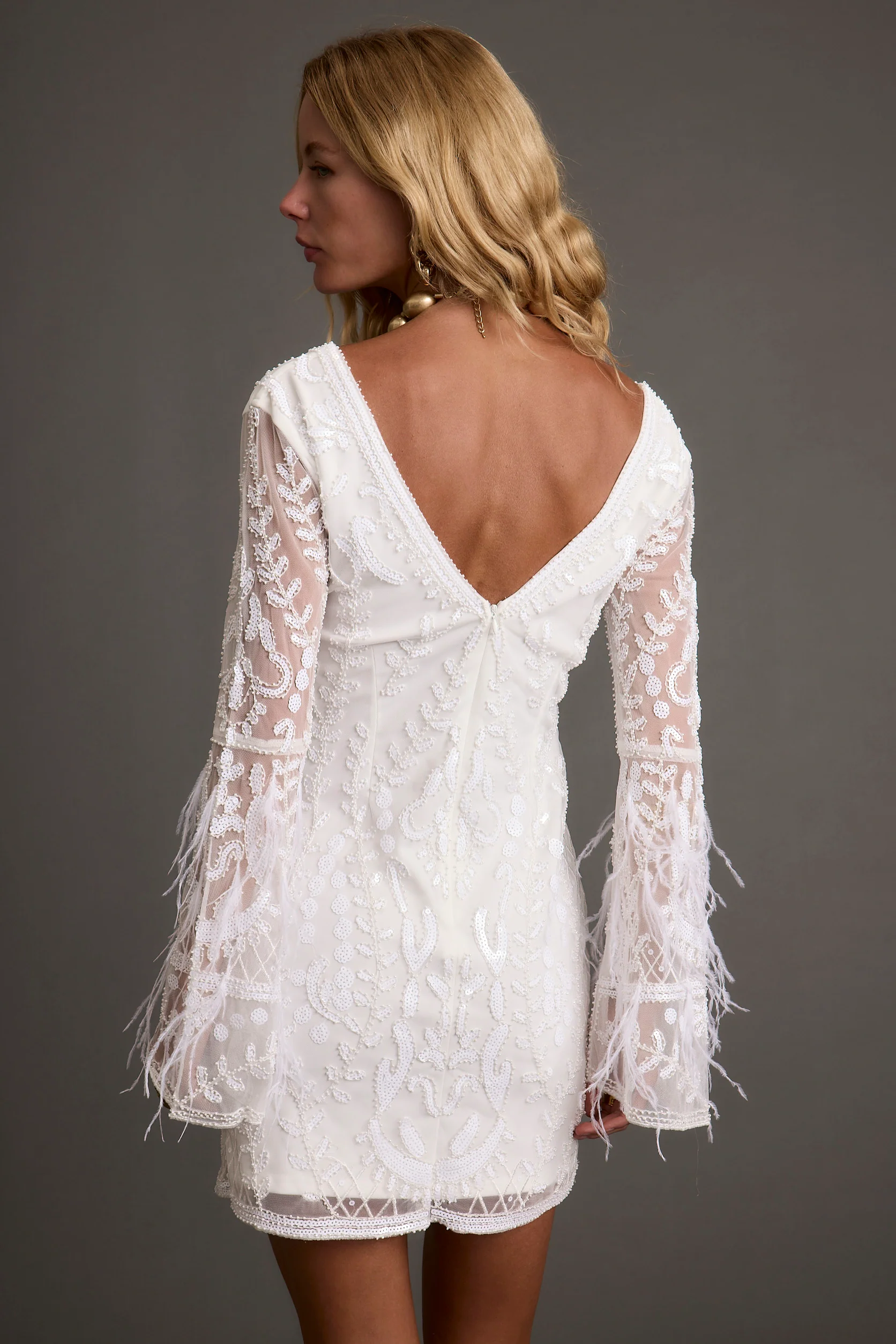 Larisa White Printed Sequin Long Sleeve Dress - Image 4