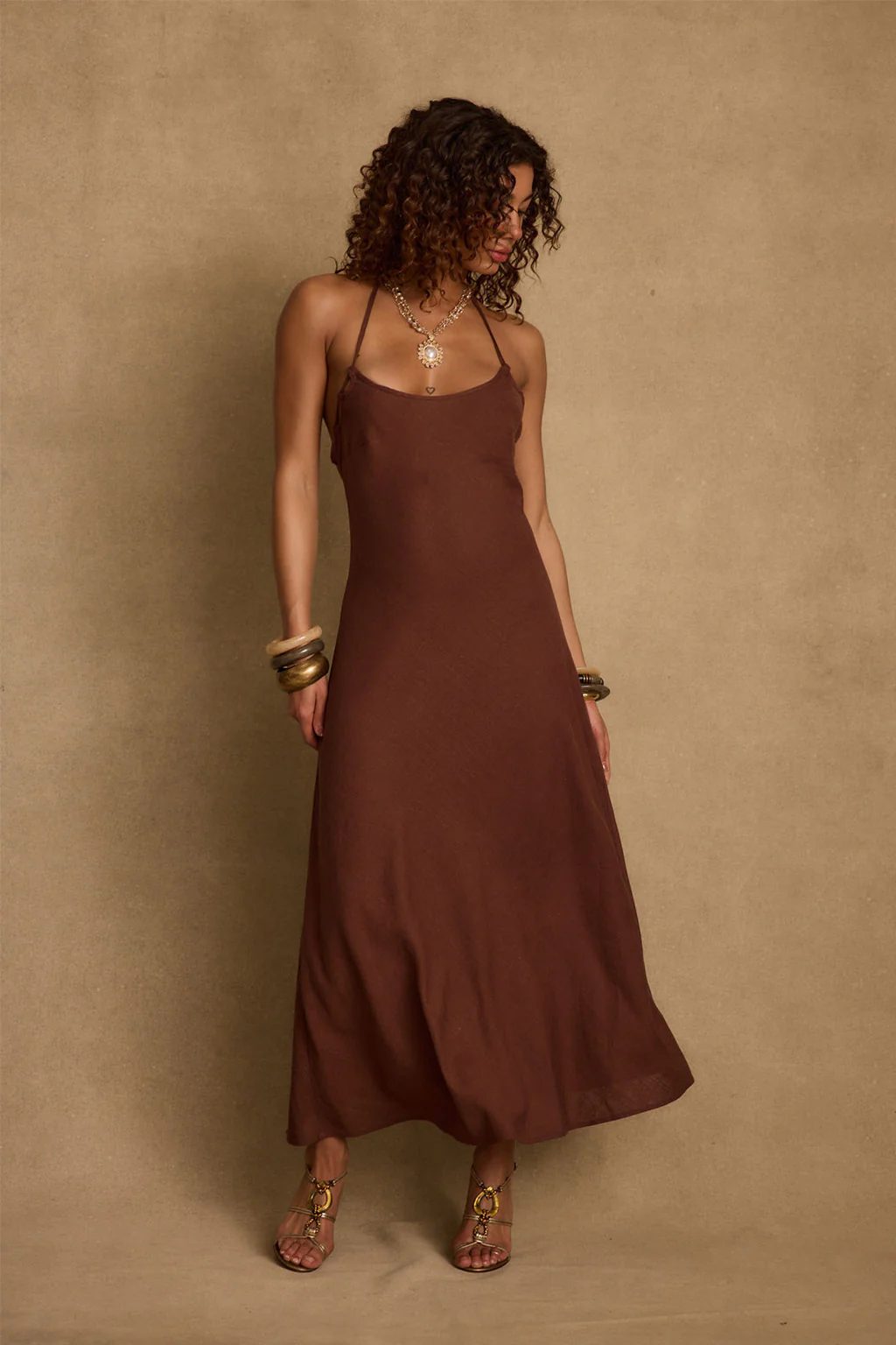 Laura Mocha Linen Maxi Dress - Image 2