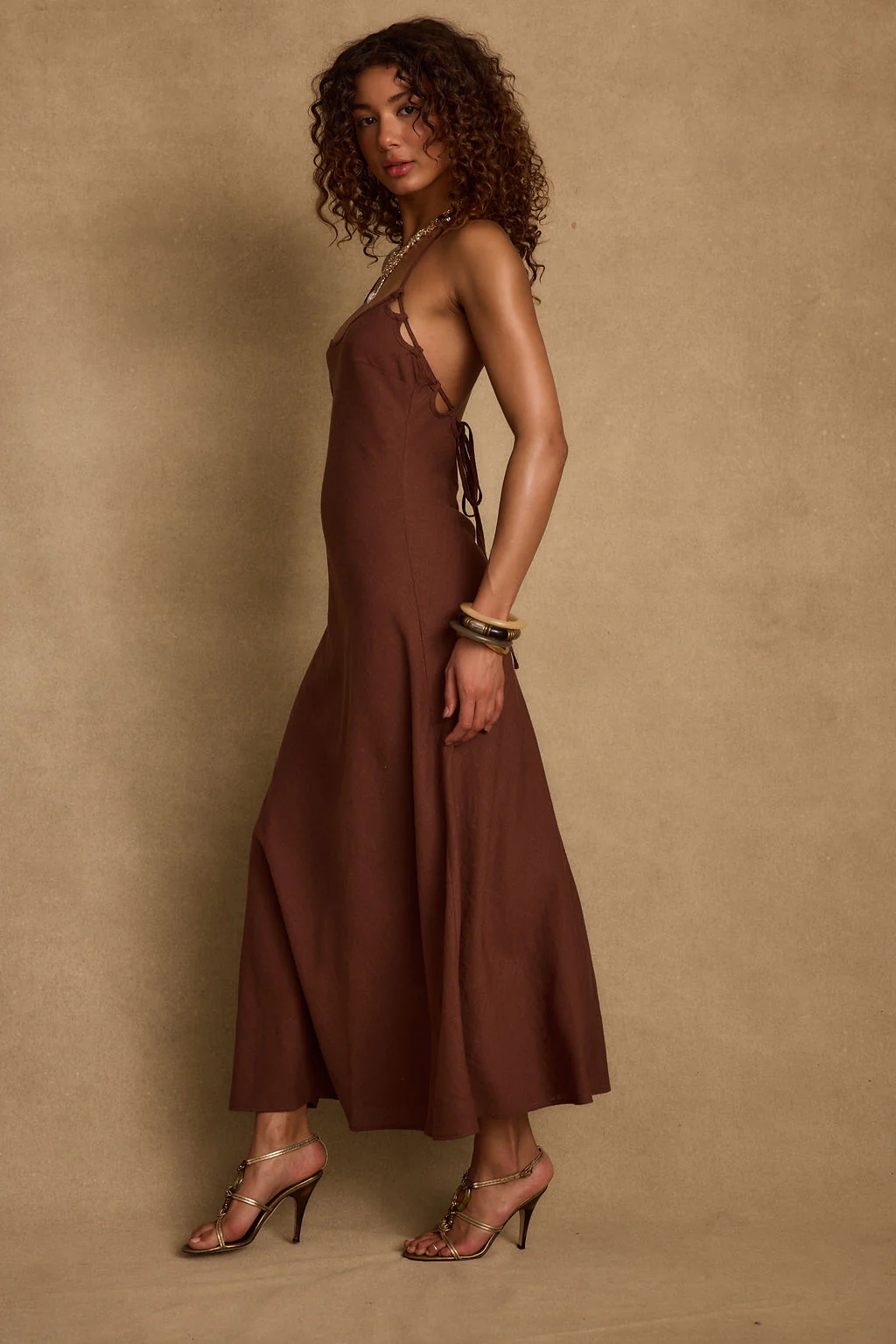 Laura Mocha Linen Maxi Dress - Image 5