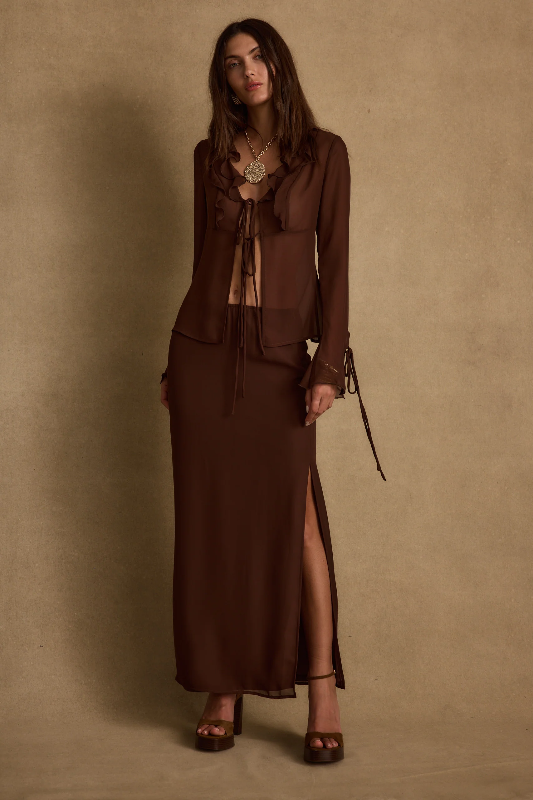 Layla Mocha Maxi Skirt - Image 2