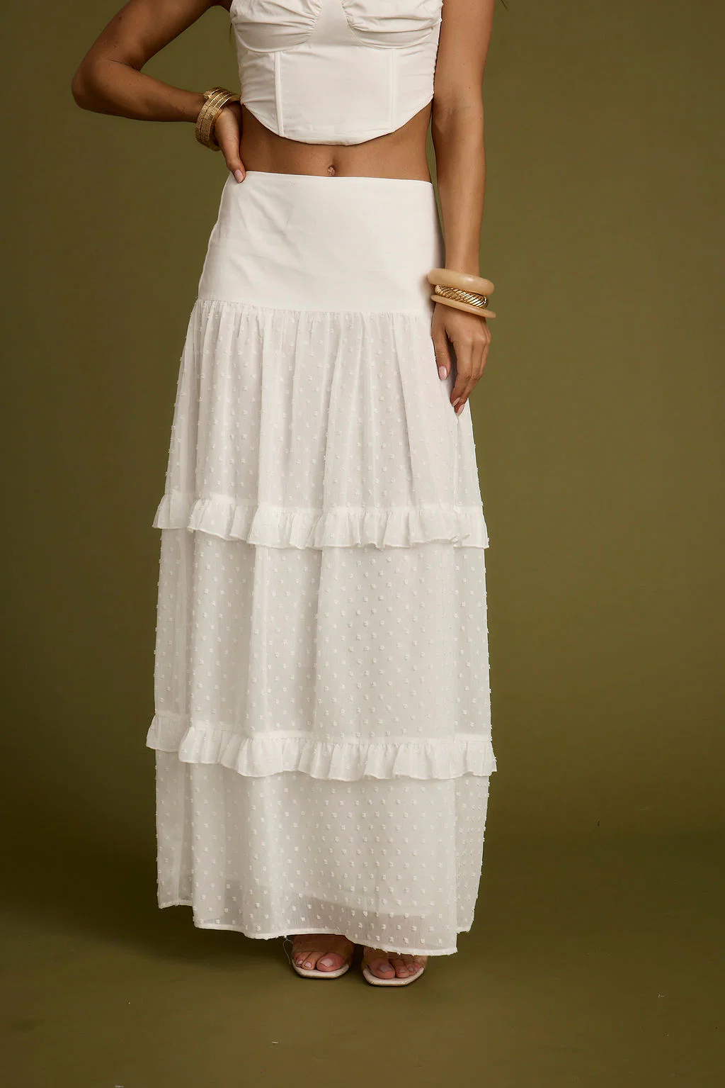 Liana White Low Rise Maxi Skirt - Image 5