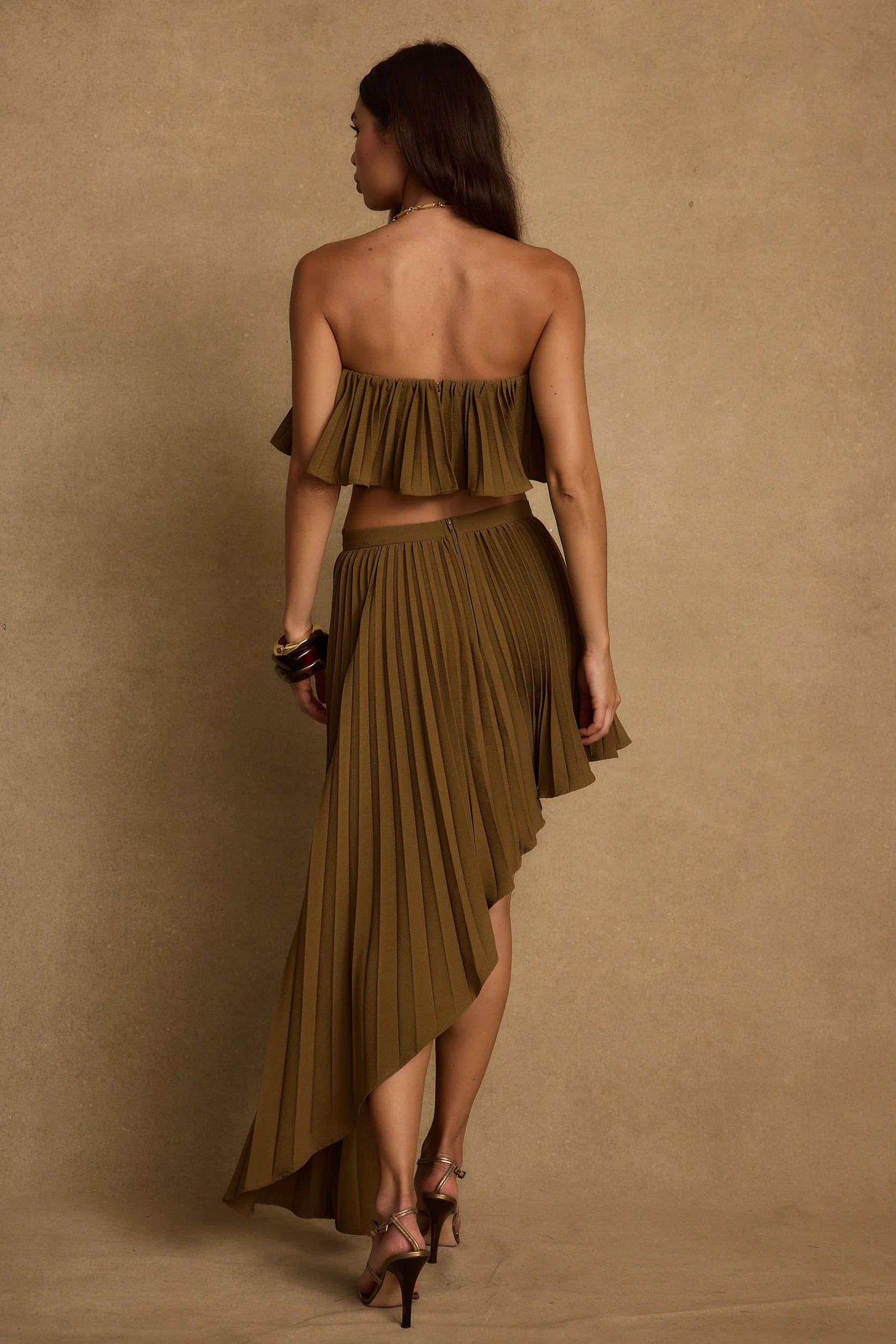 Lima Olive Asymmetrical Midi Skirt - Image 8