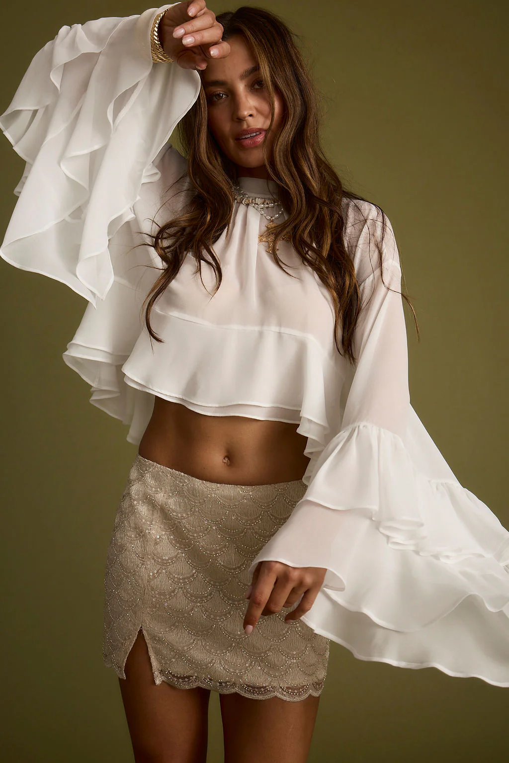 Lola White Chiffon Ruffle Top