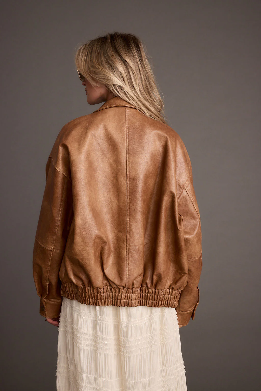 London Calling Cognac Oversized Faux Leather Jacket - Image 3