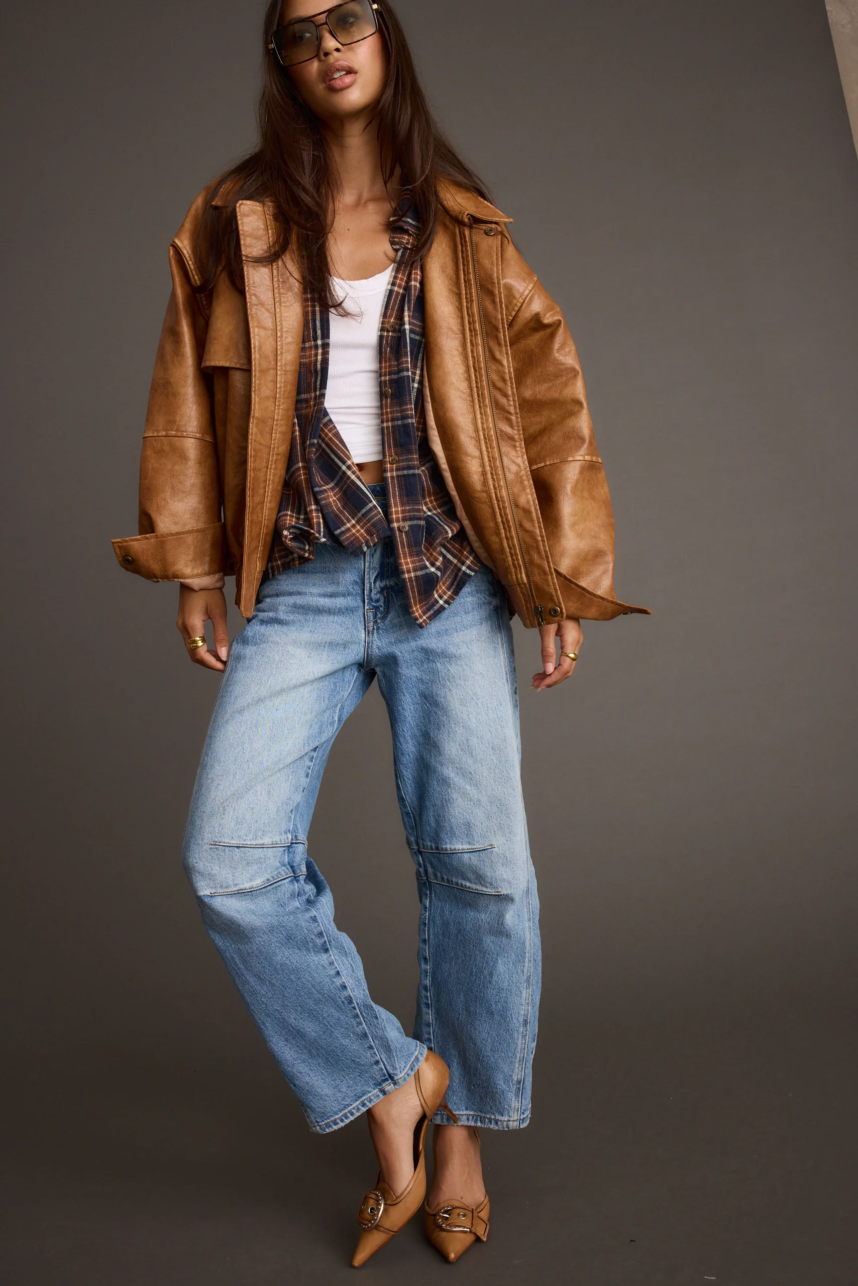 London Calling Cognac Oversized Faux Leather Jacket - Image 4