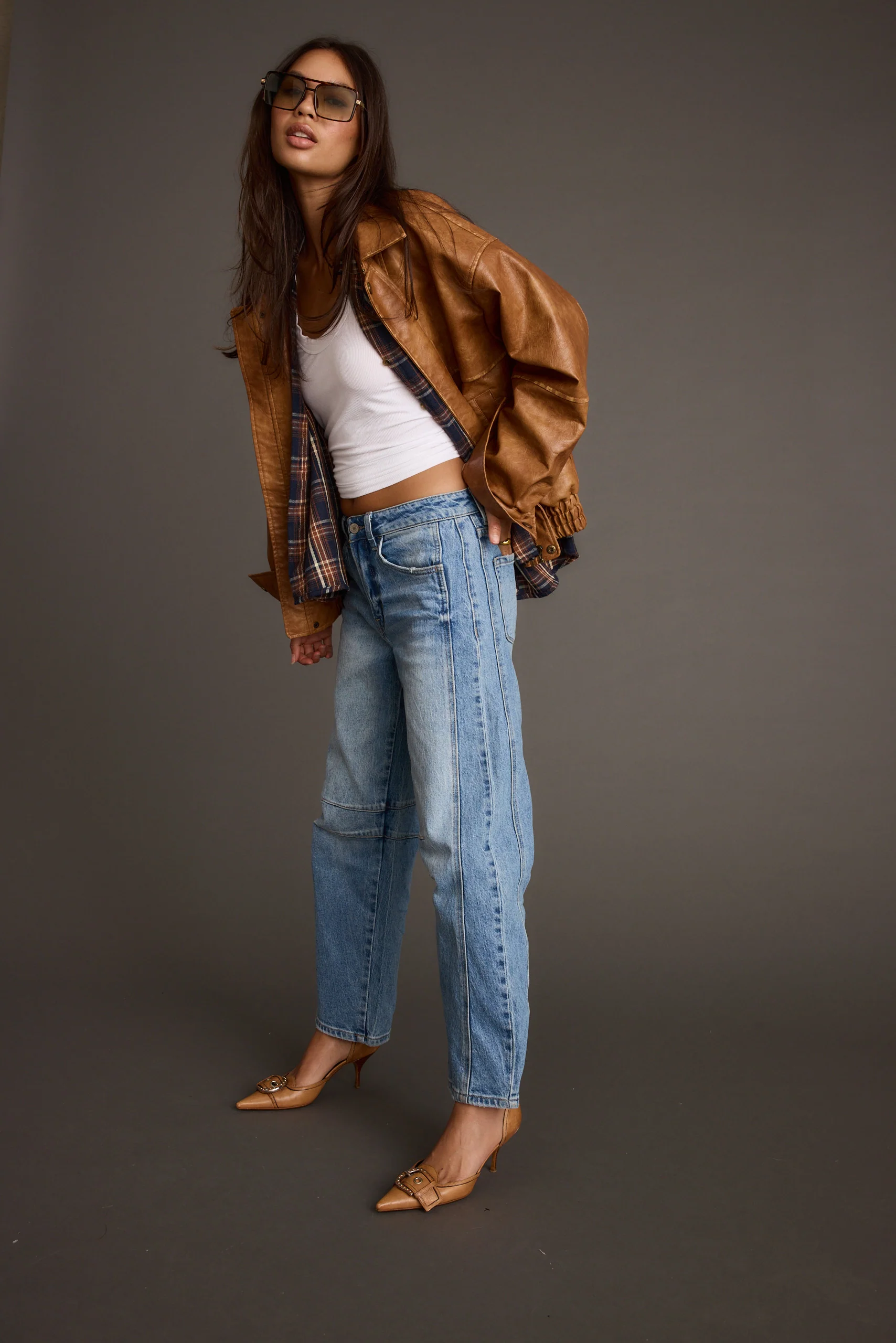 London Calling Cognac Oversized Faux Leather Jacket - Image 5