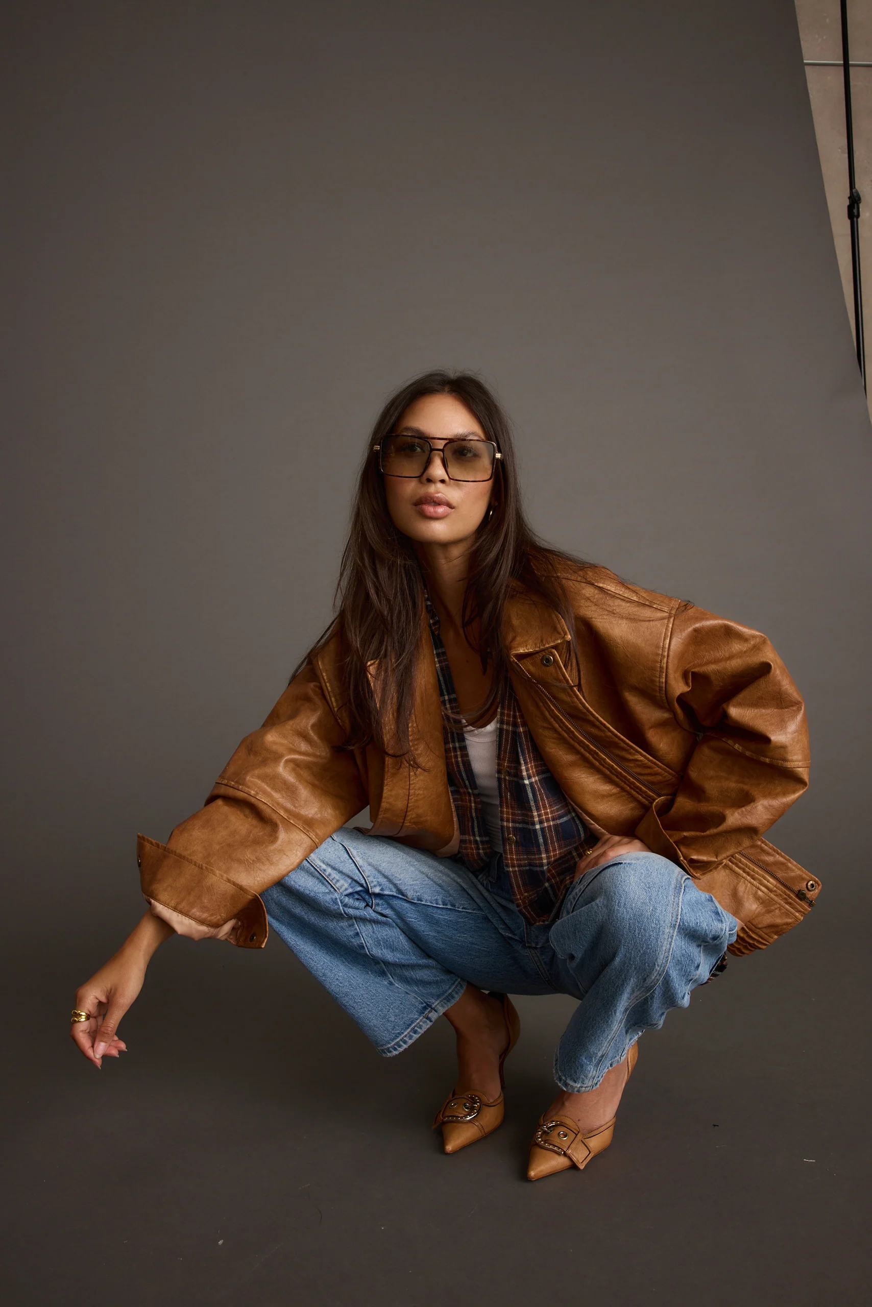 London Calling Cognac Oversized Faux Leather Jacket - Image 6