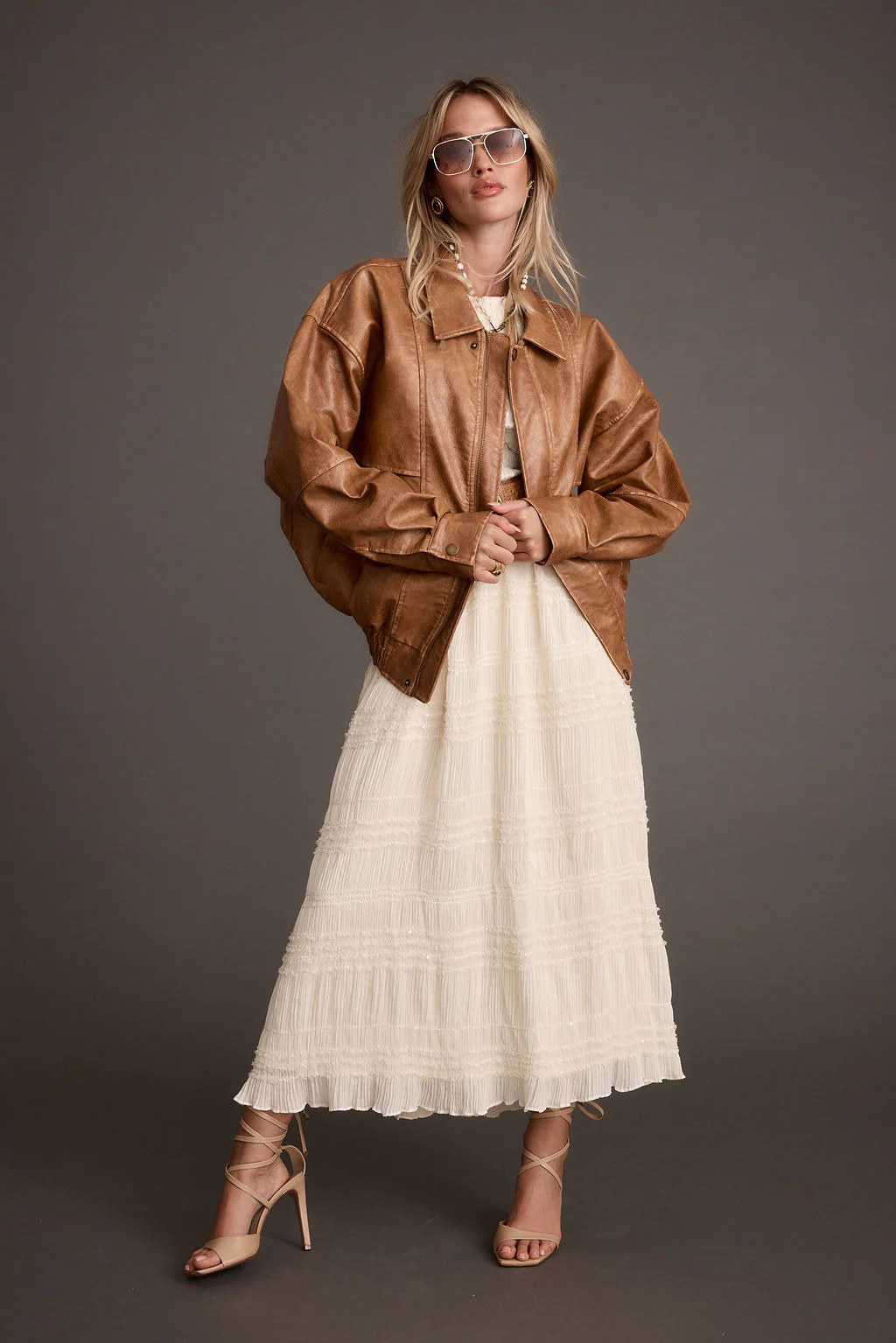 London Calling Cognac Oversized Faux Leather Jacket - Image 7