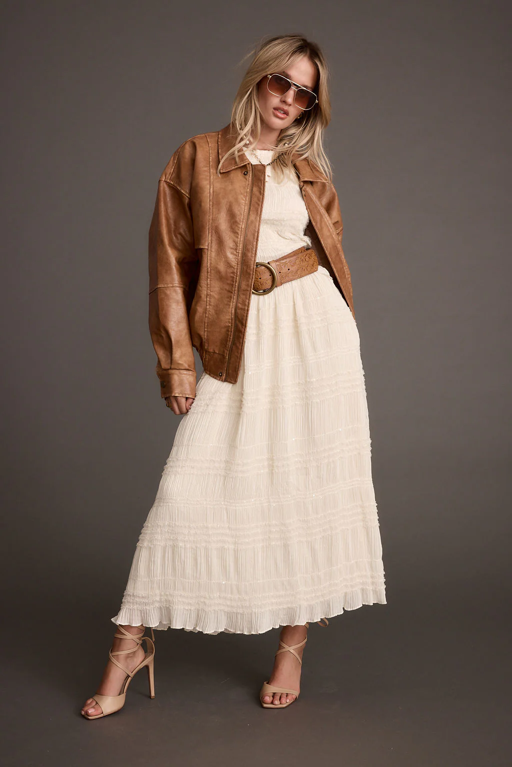 London Calling Cognac Oversized Faux Leather Jacket - Image 8