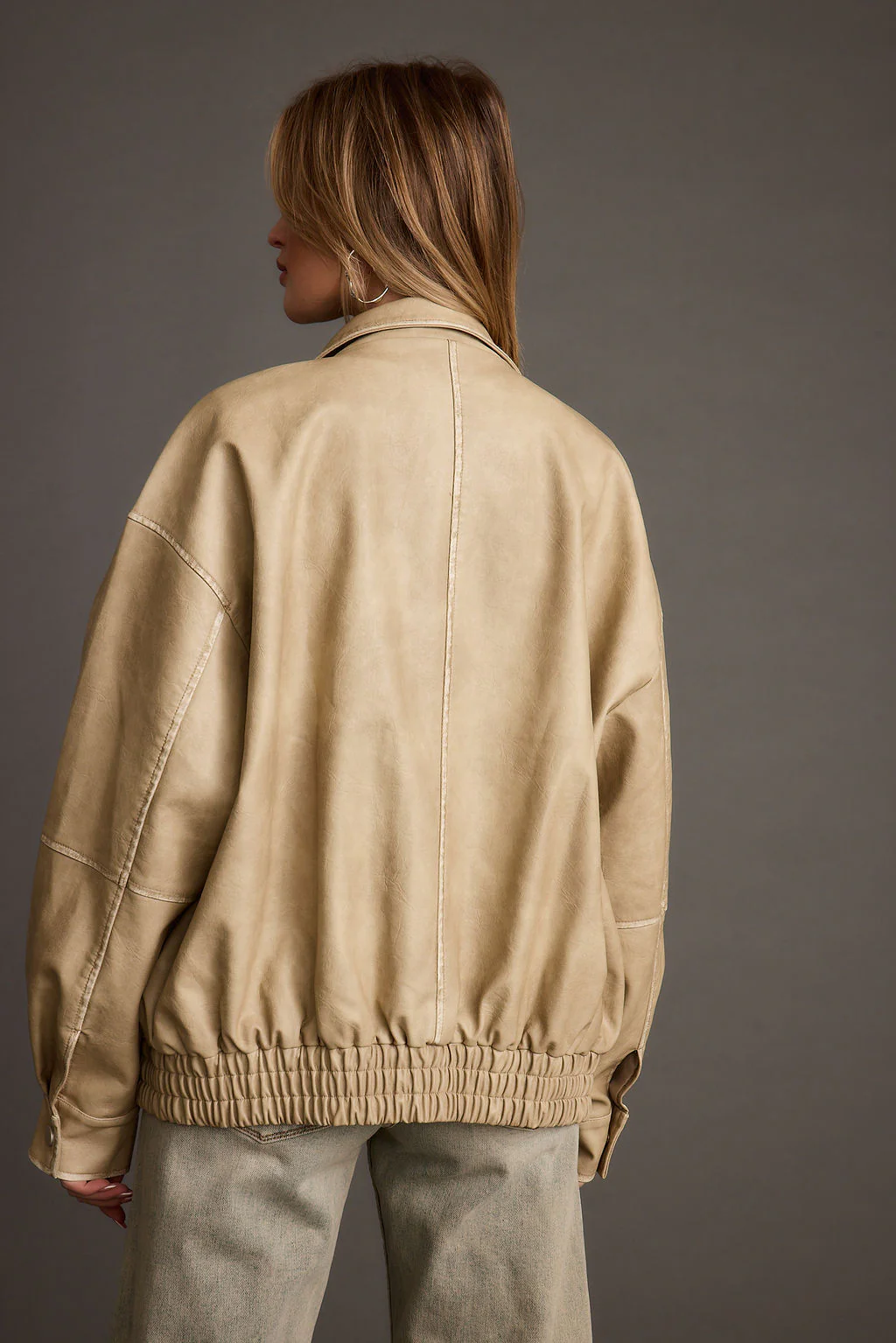 London Calling Light Taupe Oversized Faux Leather Jacket - Image 4