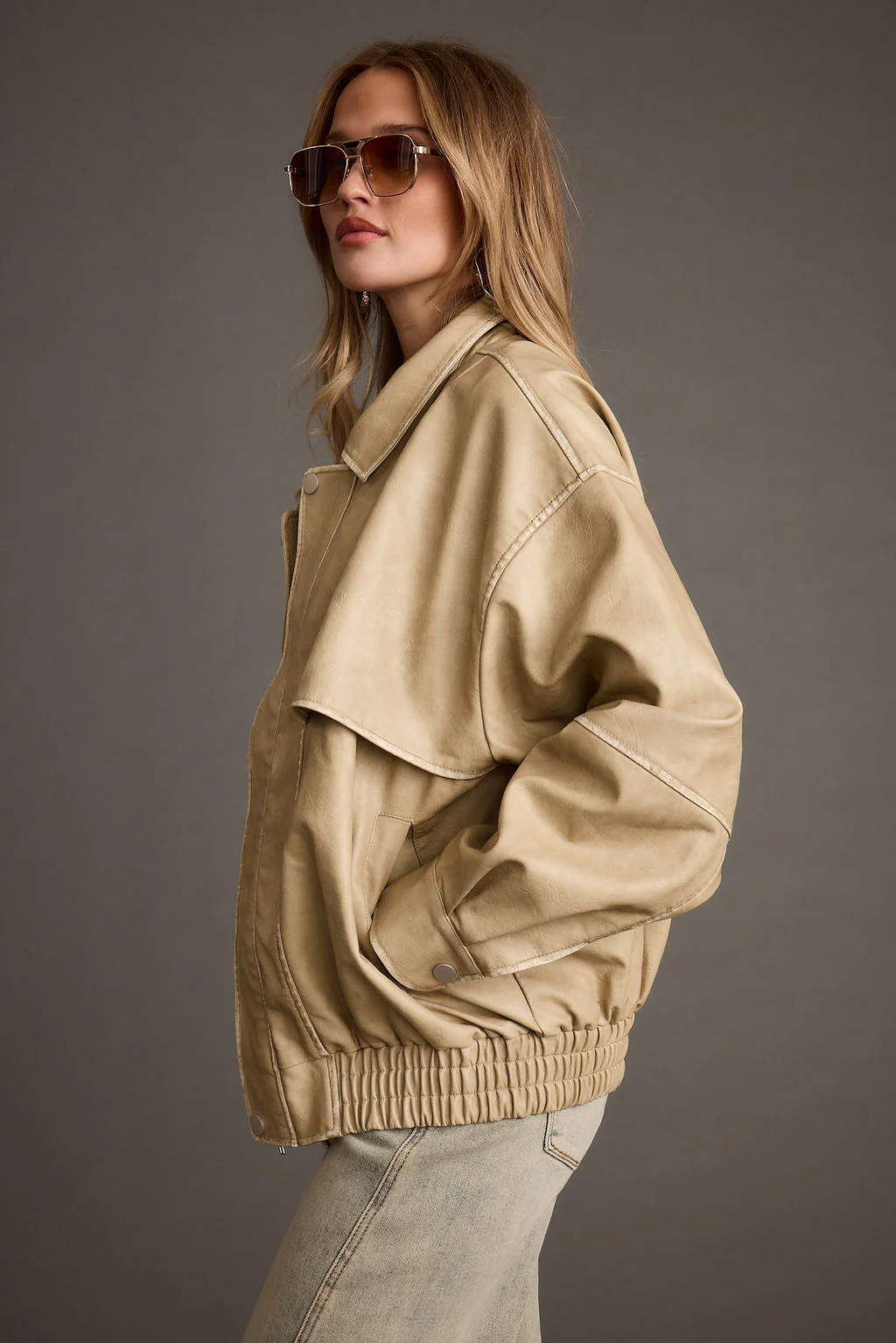 London Calling Light Taupe Oversized Faux Leather Jacket - Image 6