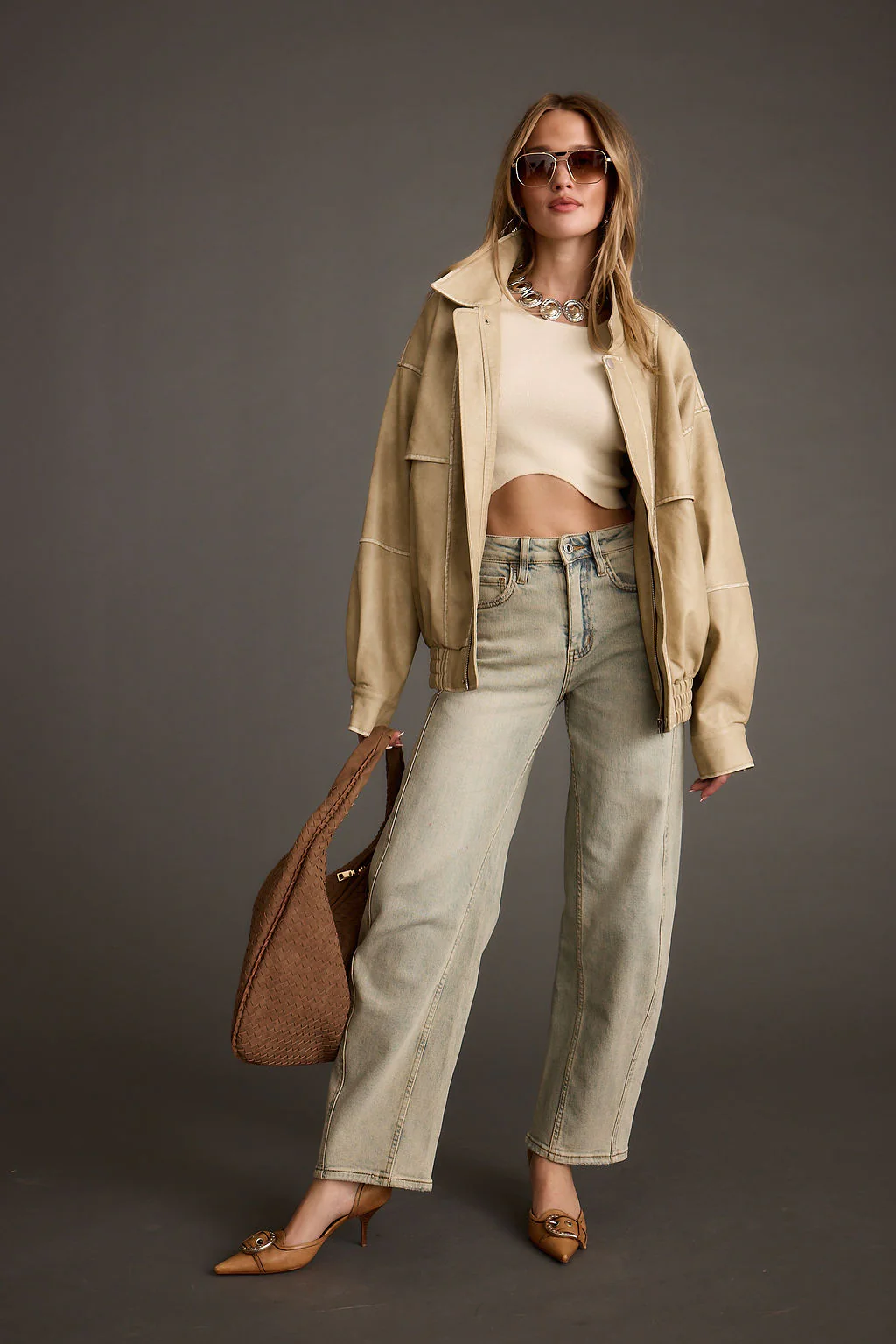 London Calling Light Taupe Oversized Faux Leather Jacket - Image 7