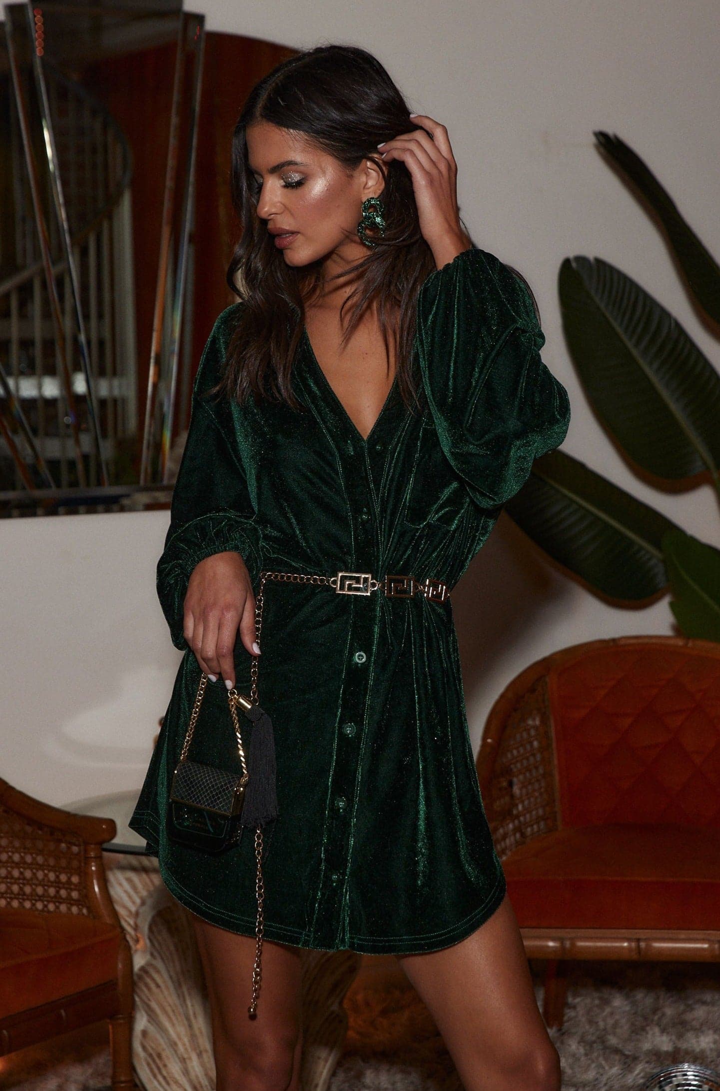 Loretta Emerald Velvet Mini Dress - Image 4