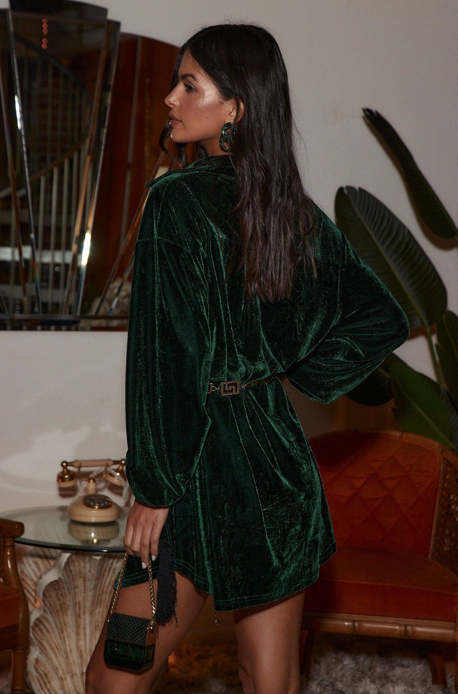 Loretta Emerald Velvet Mini Dress - Image 5