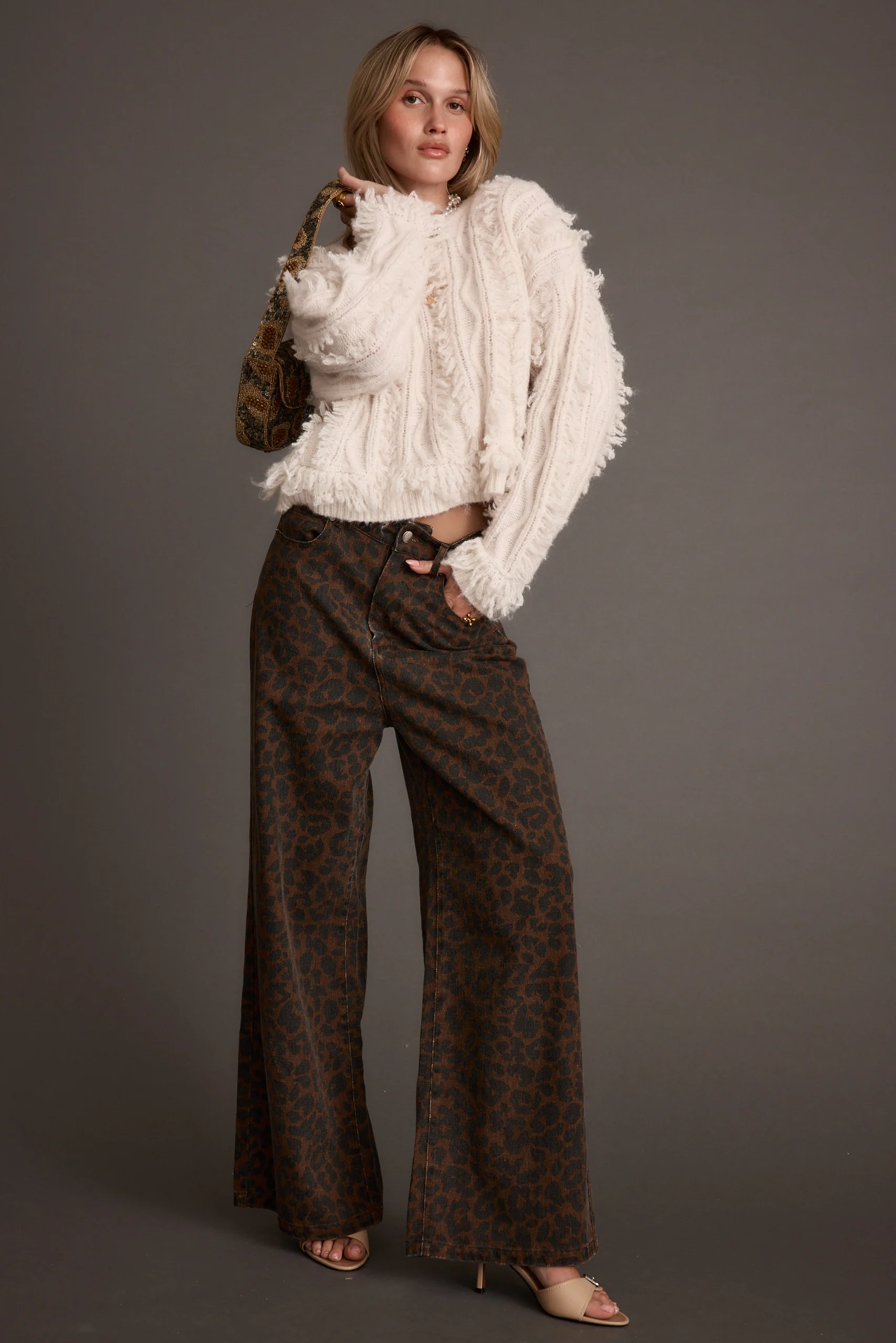 Lorie Beige Fringe Sweater - Image 3