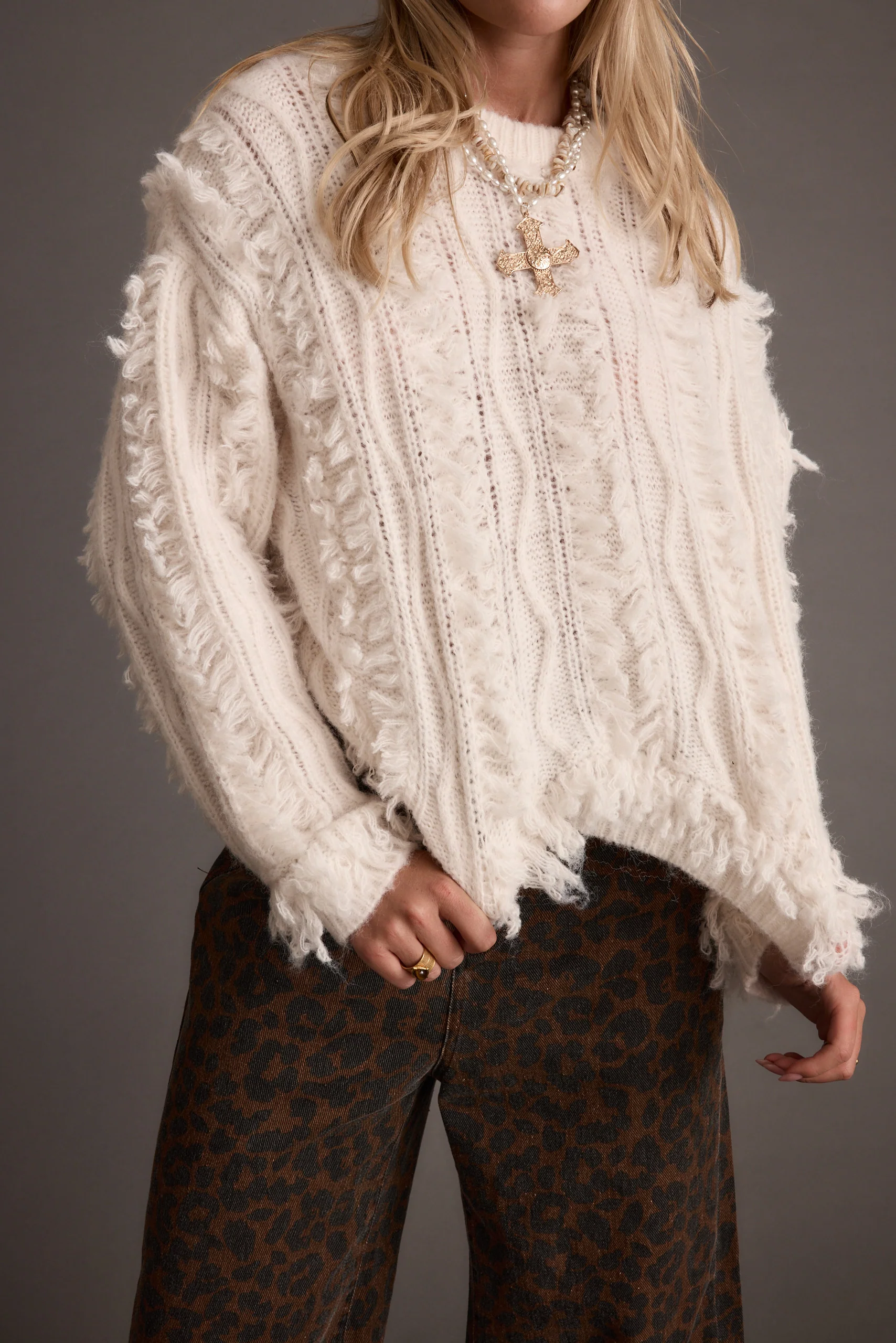 Lorie Beige Fringe Sweater - Image 6