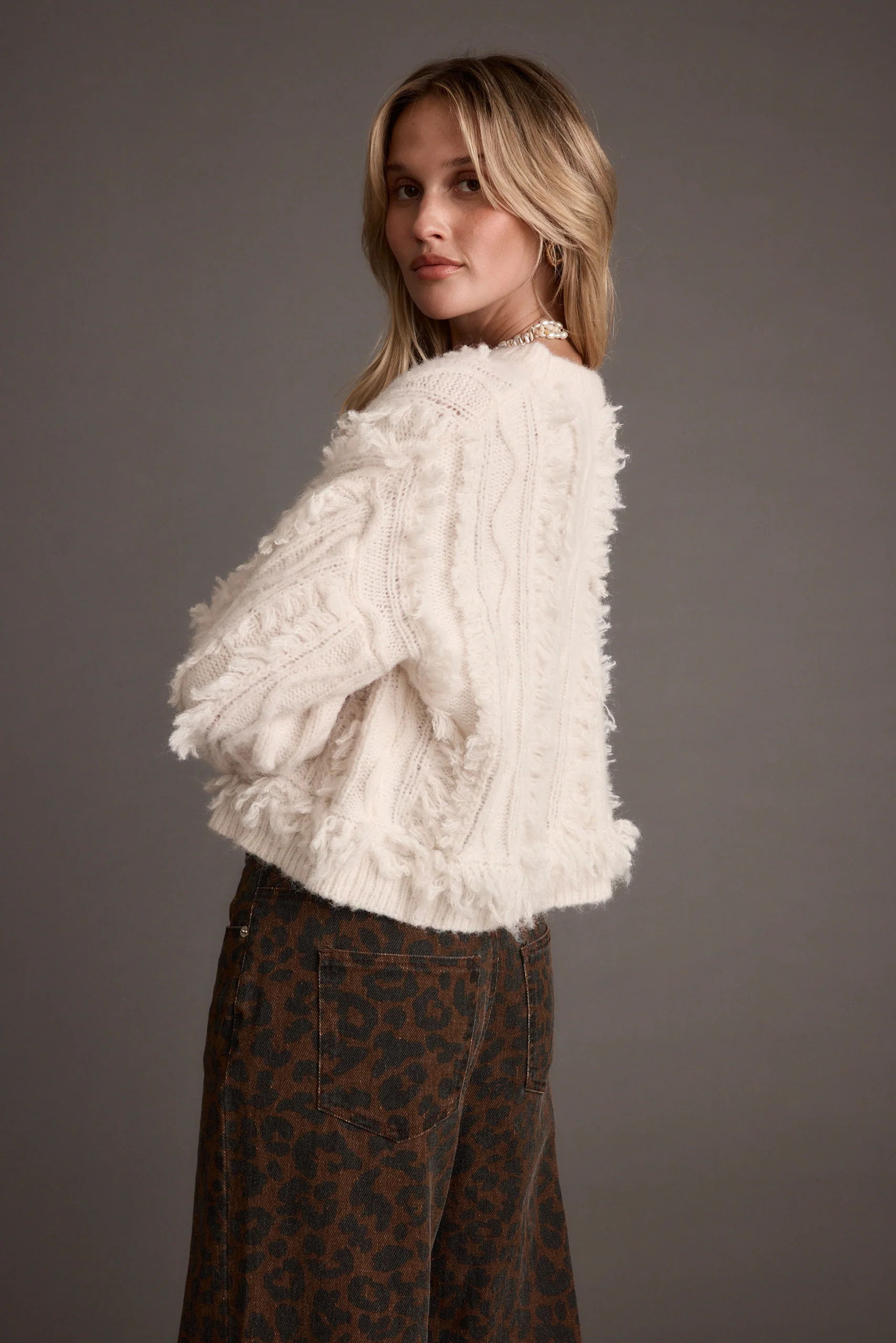 Lorie Beige Fringe Sweater - Image 7