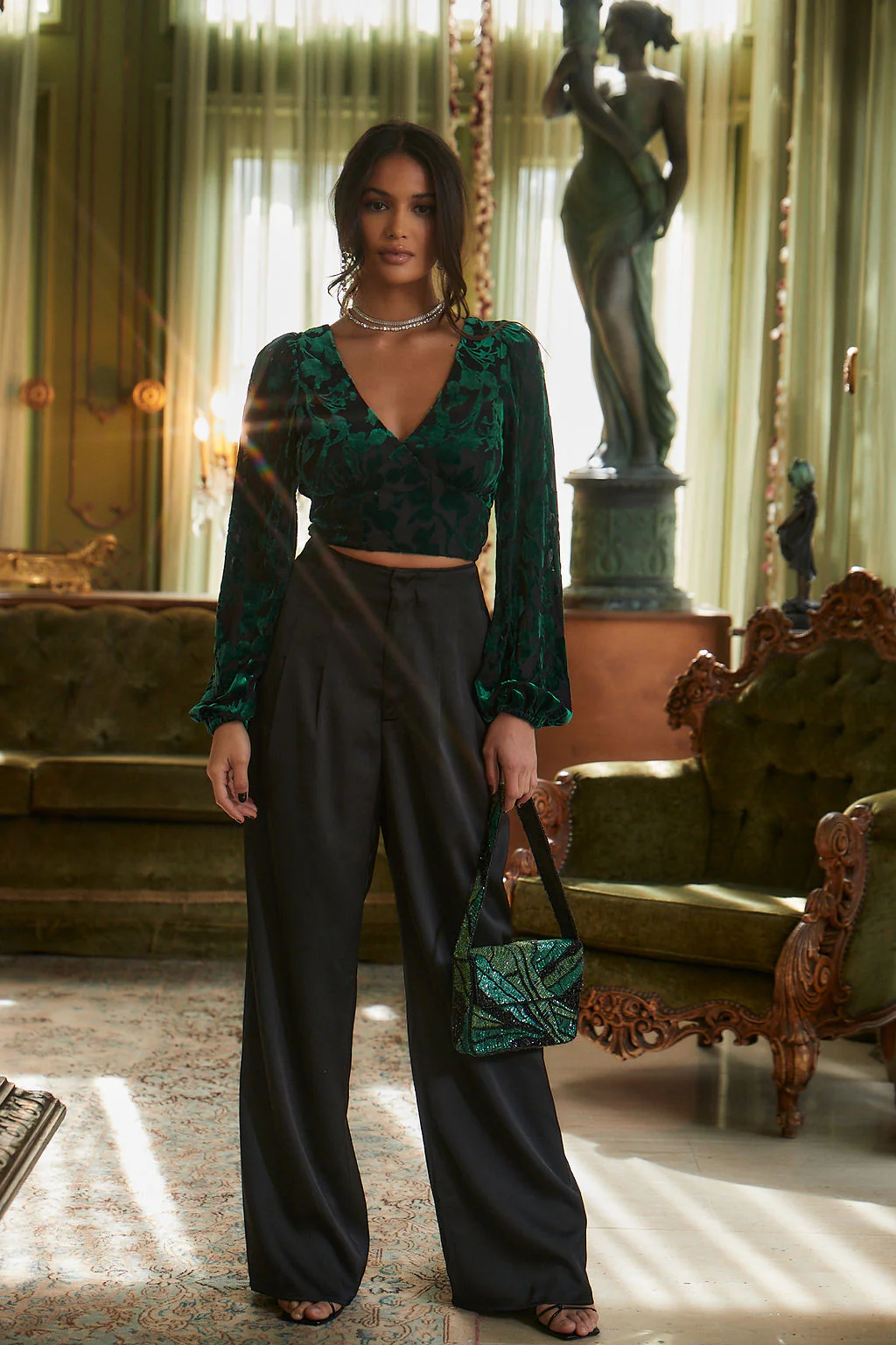 Love Affair Emerald Velvet Blouse - Image 5