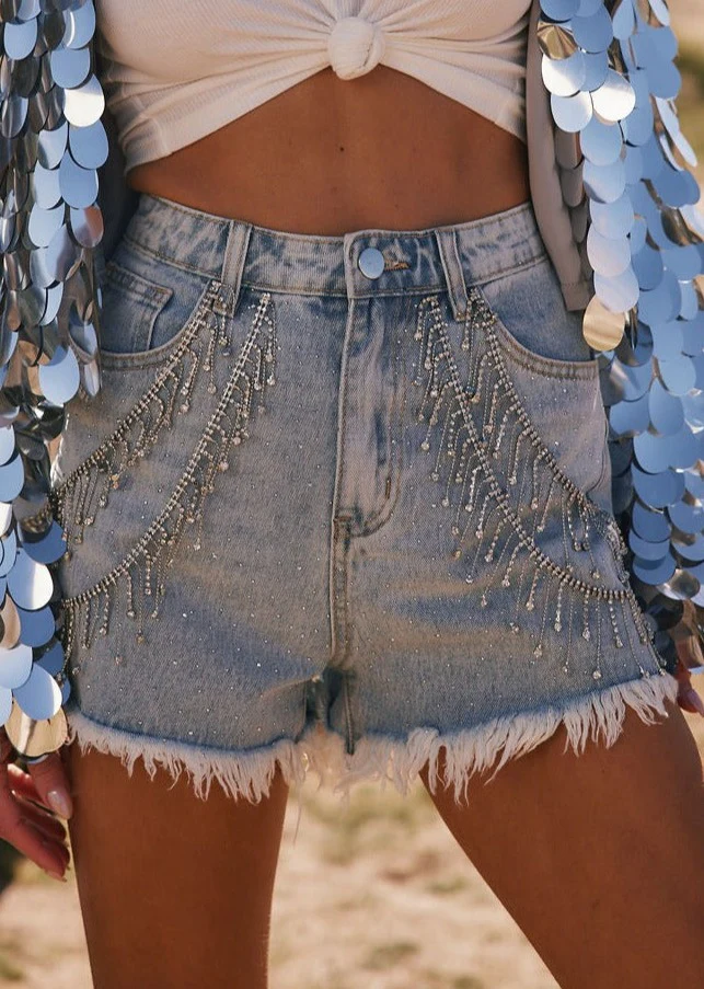 Love Thing Denim Rhinestone Shorts - Image 4