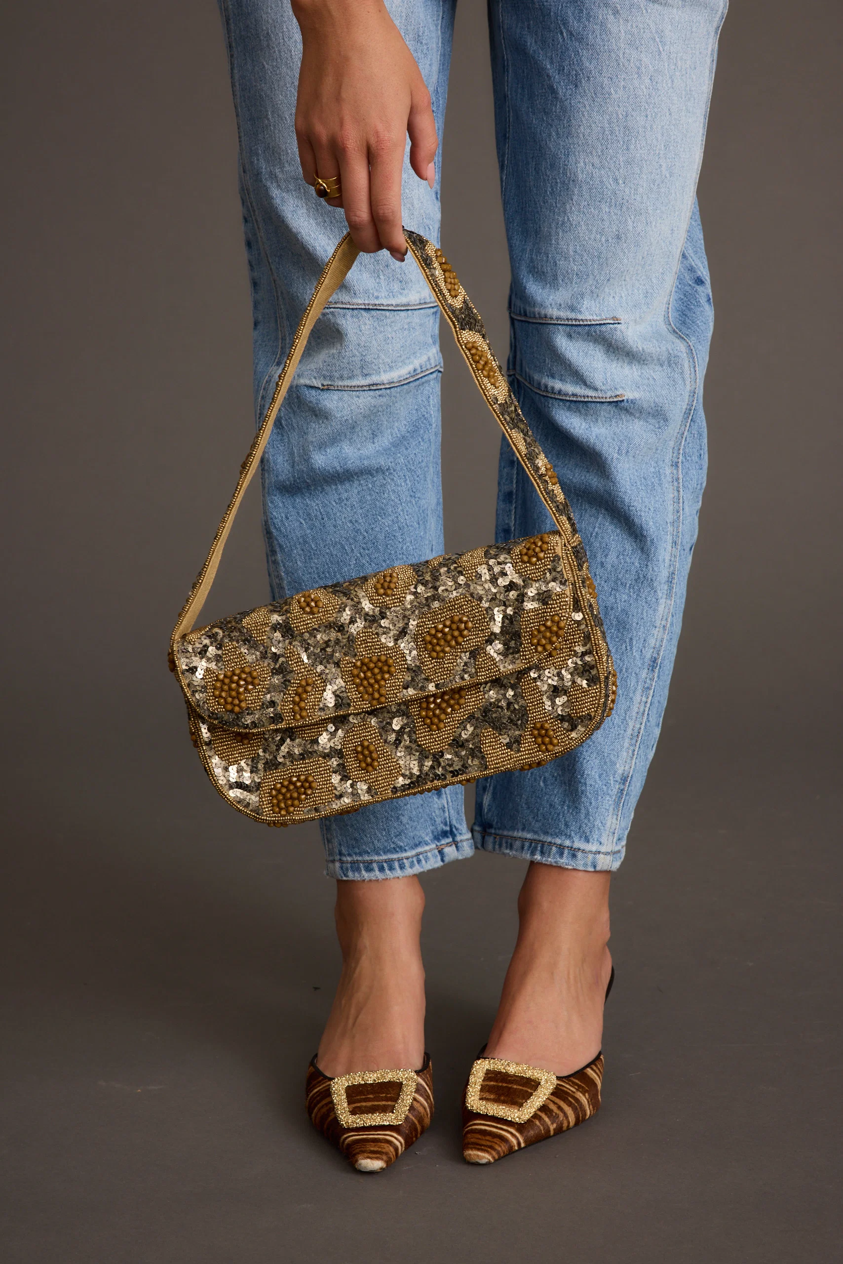 Lucy Brown Beaded Spotted Print Bag - Image 2