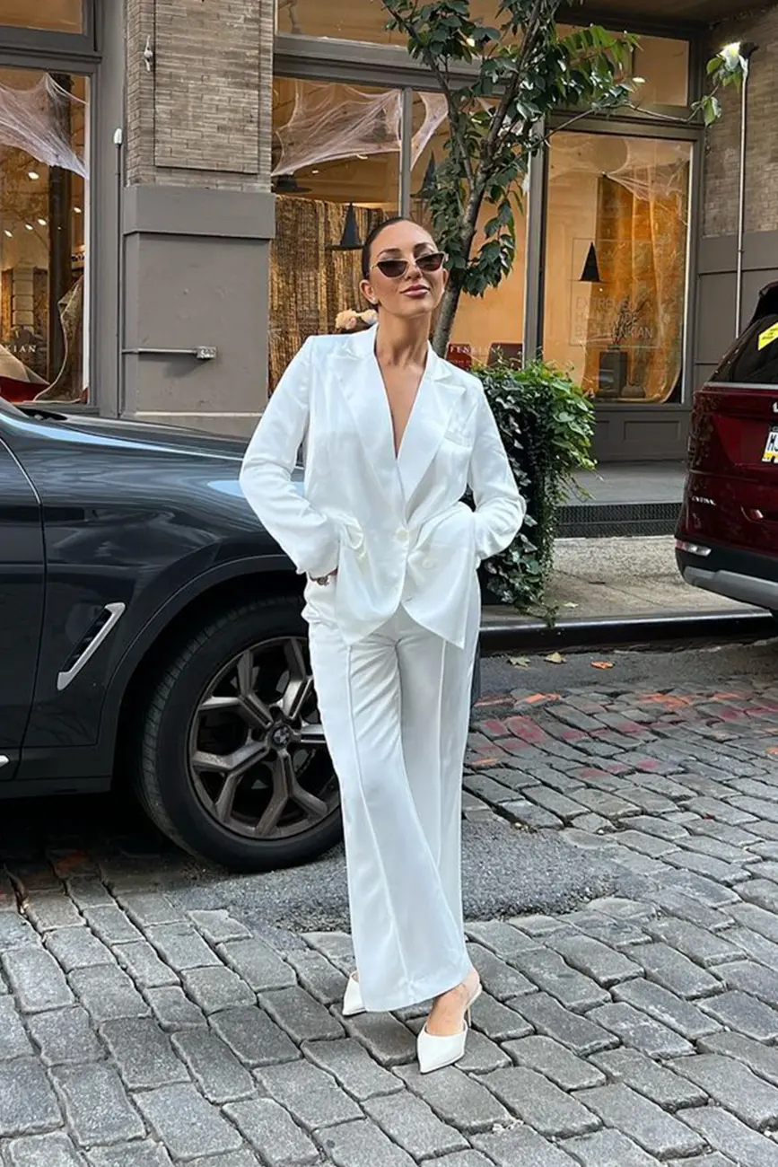 Madison White Satin Blazer - Image 3