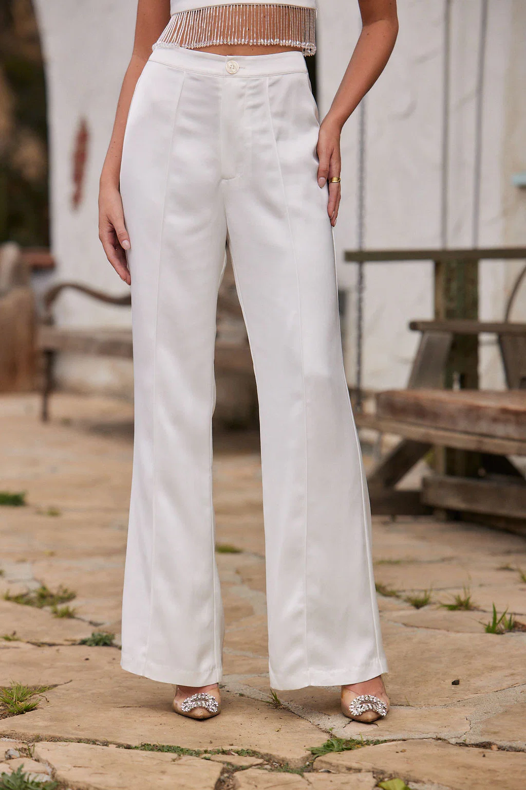 Madison White Satin Trousers - Image 7