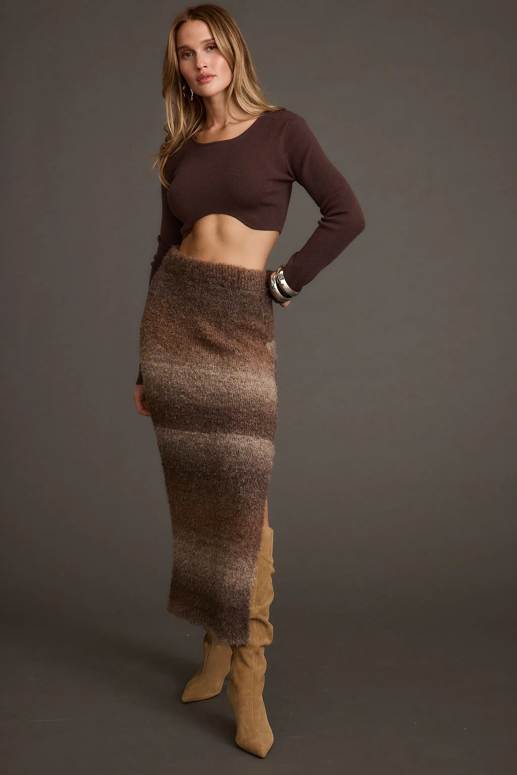 Malorie Brown Cropped Ribbed Sweater - Image 5