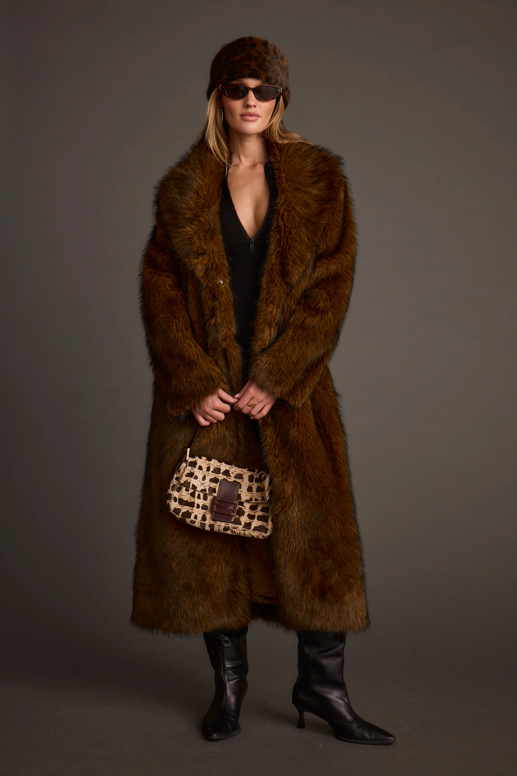 Manhattan Brown Faux Fur Coat - Image 10