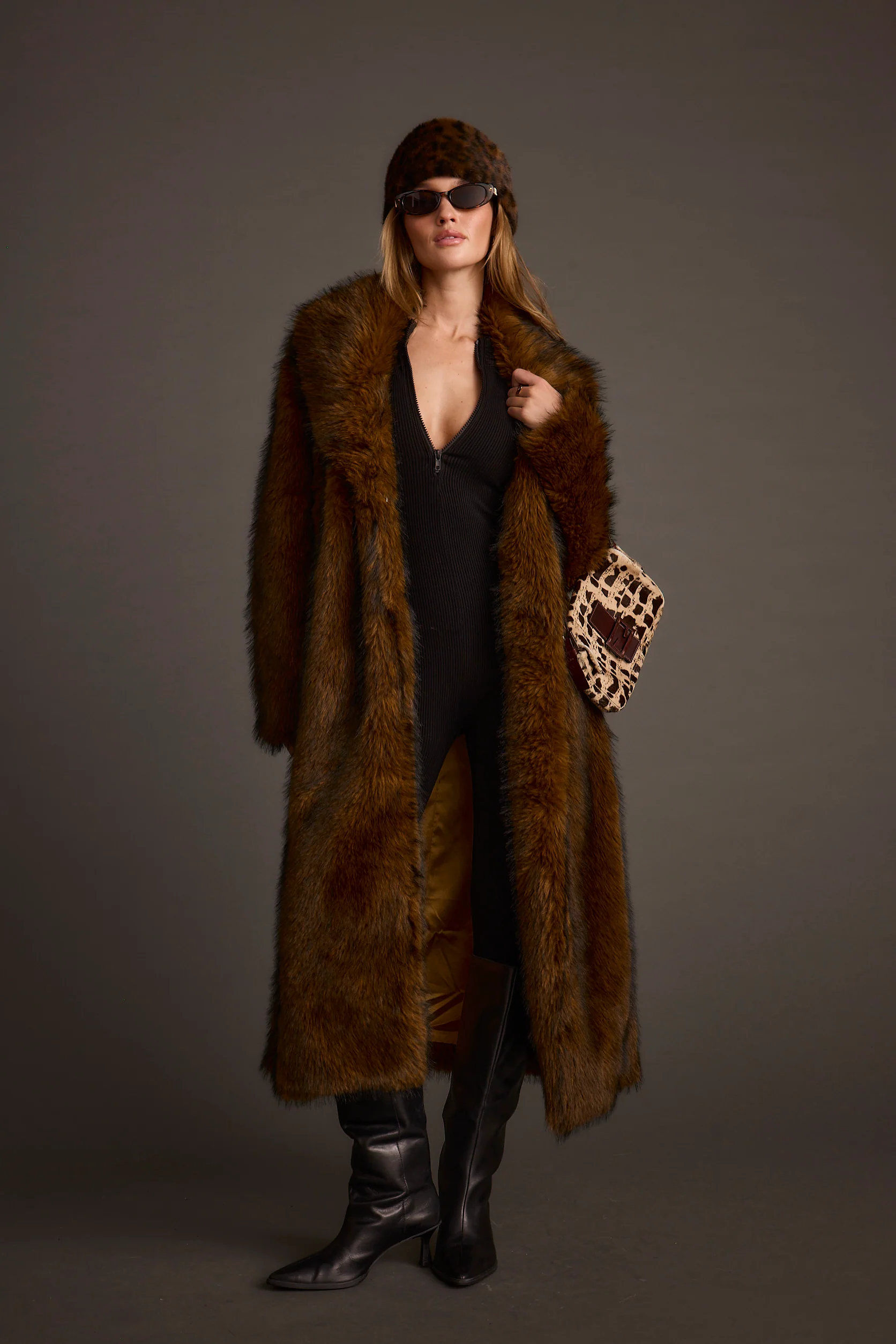 Manhattan Brown Faux Fur Coat - Image 11