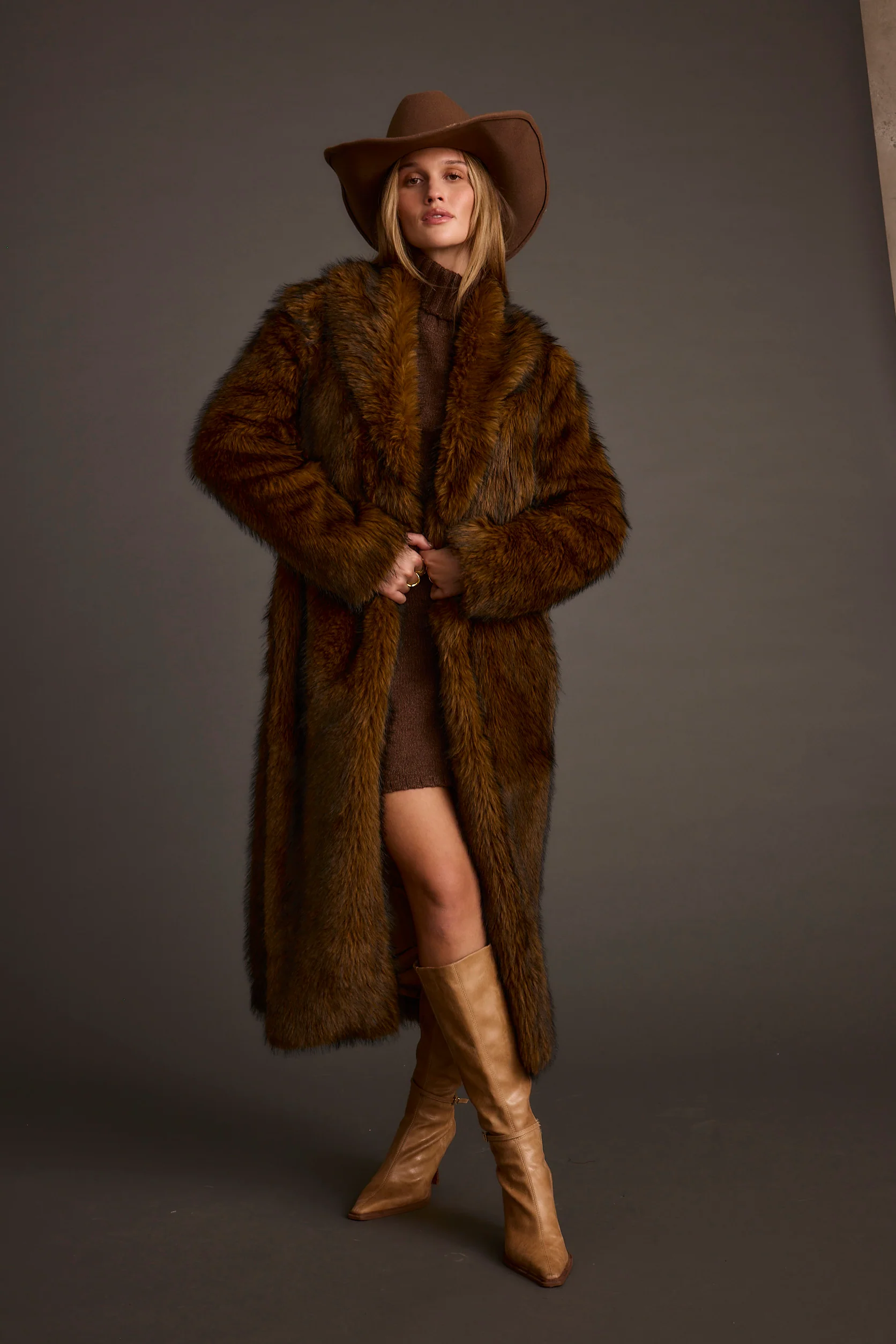 Manhattan Brown Faux Fur Coat - Image 12
