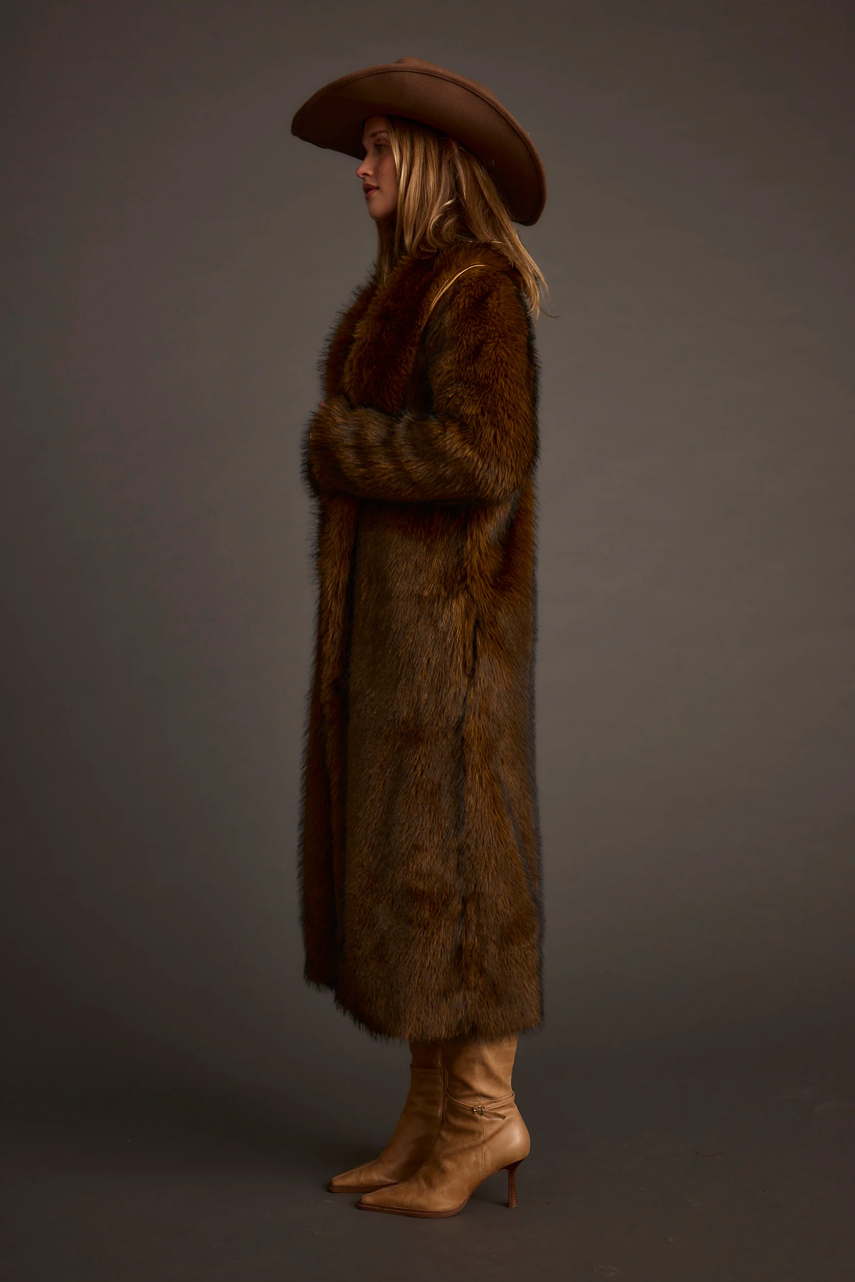 Manhattan Brown Faux Fur Coat - Image 13