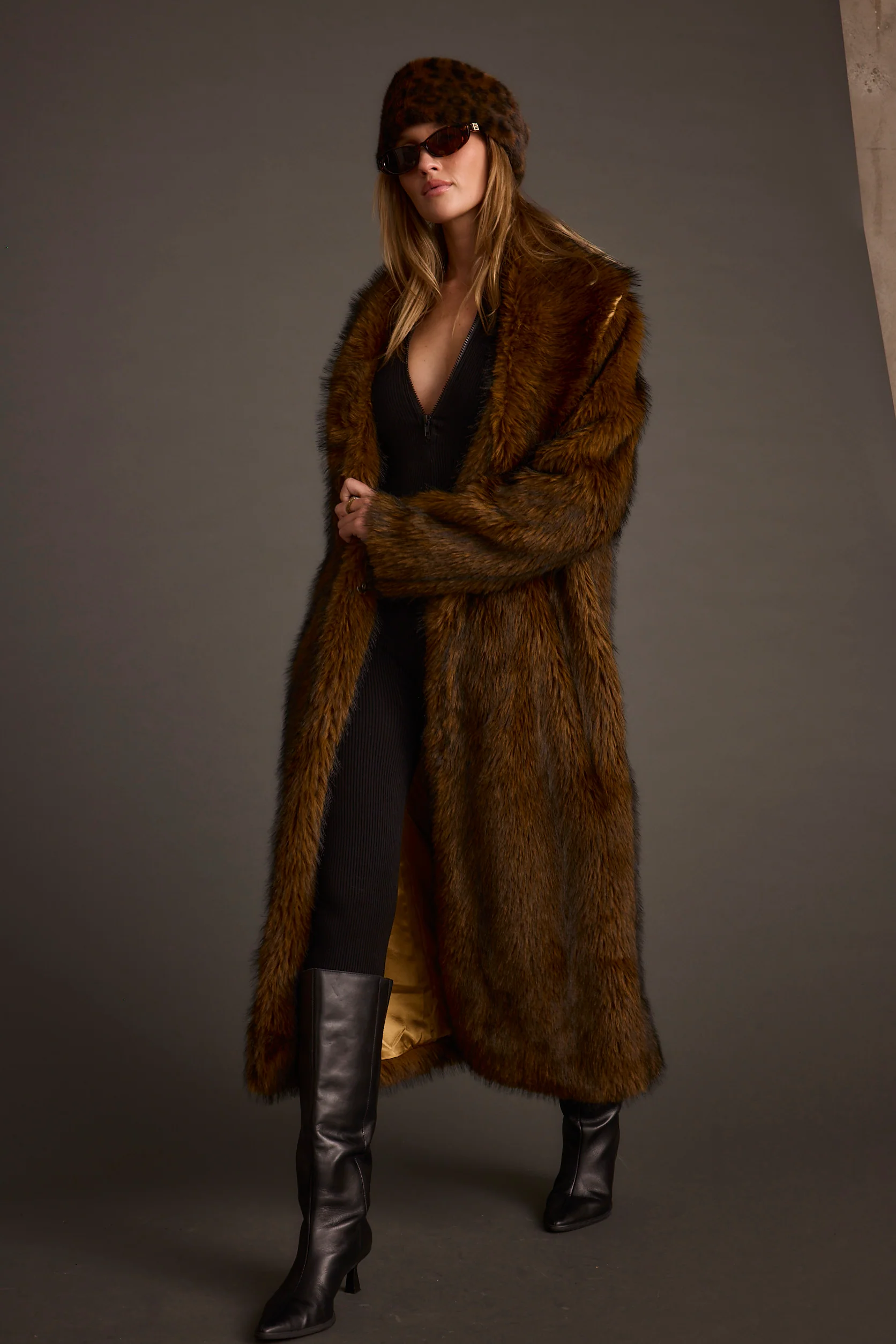 Manhattan Brown Faux Fur Coat - Image 3