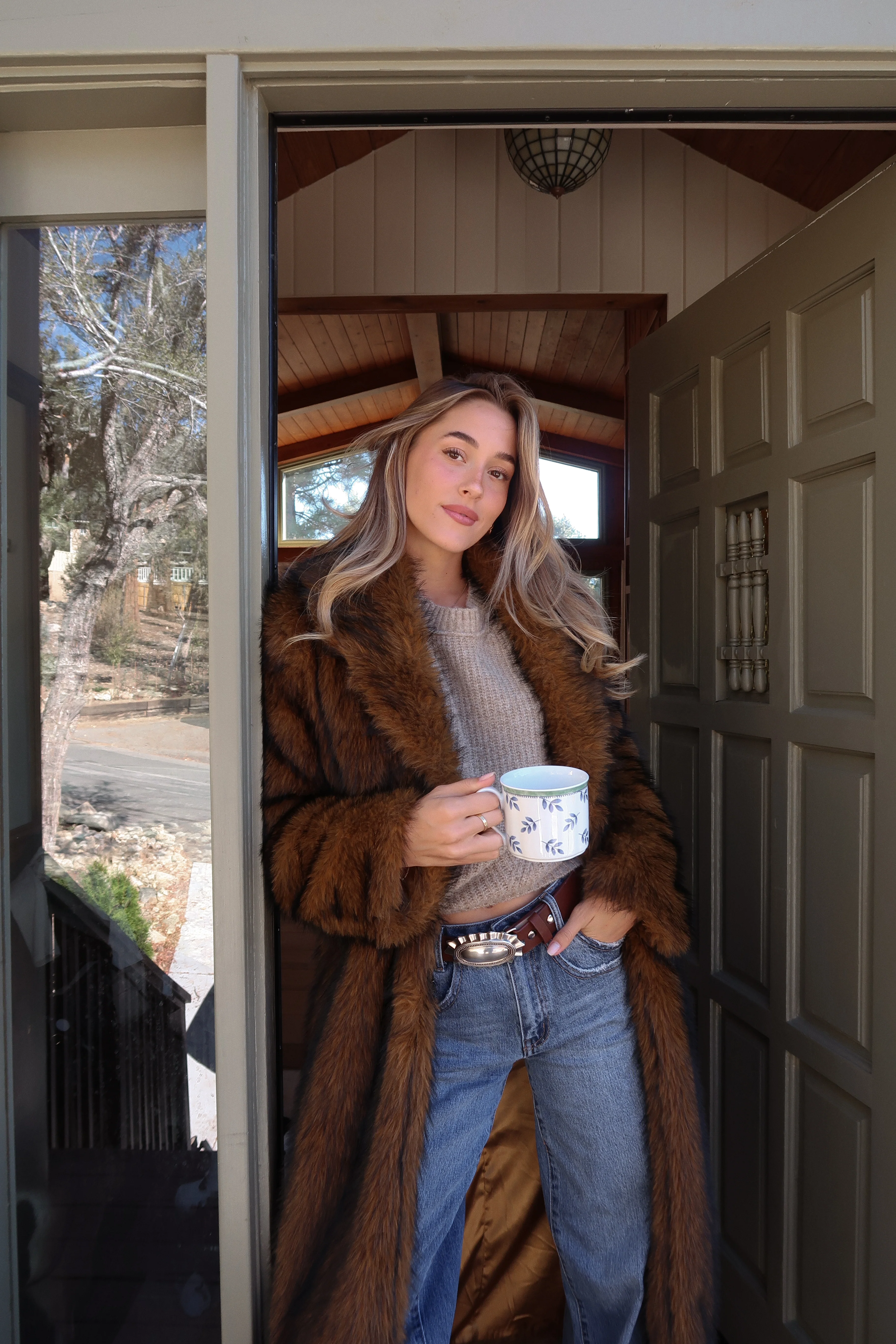 Manhattan Brown Faux Fur Coat - Image 5