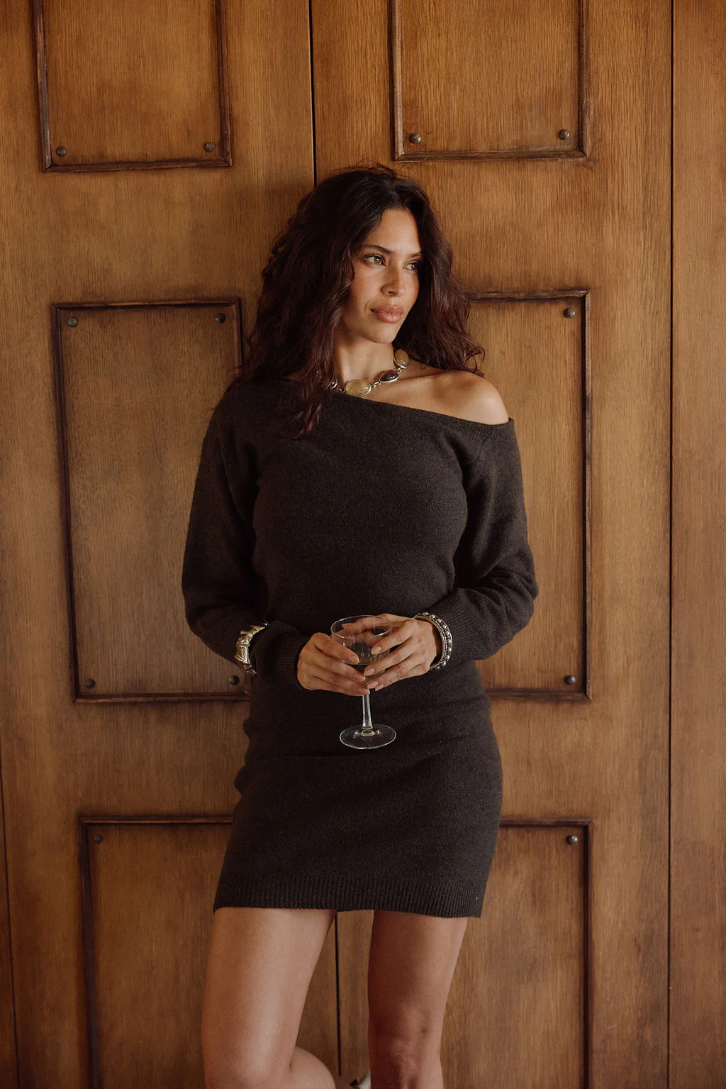Margaret Mocha Sweater Mini Dress - Image 4
