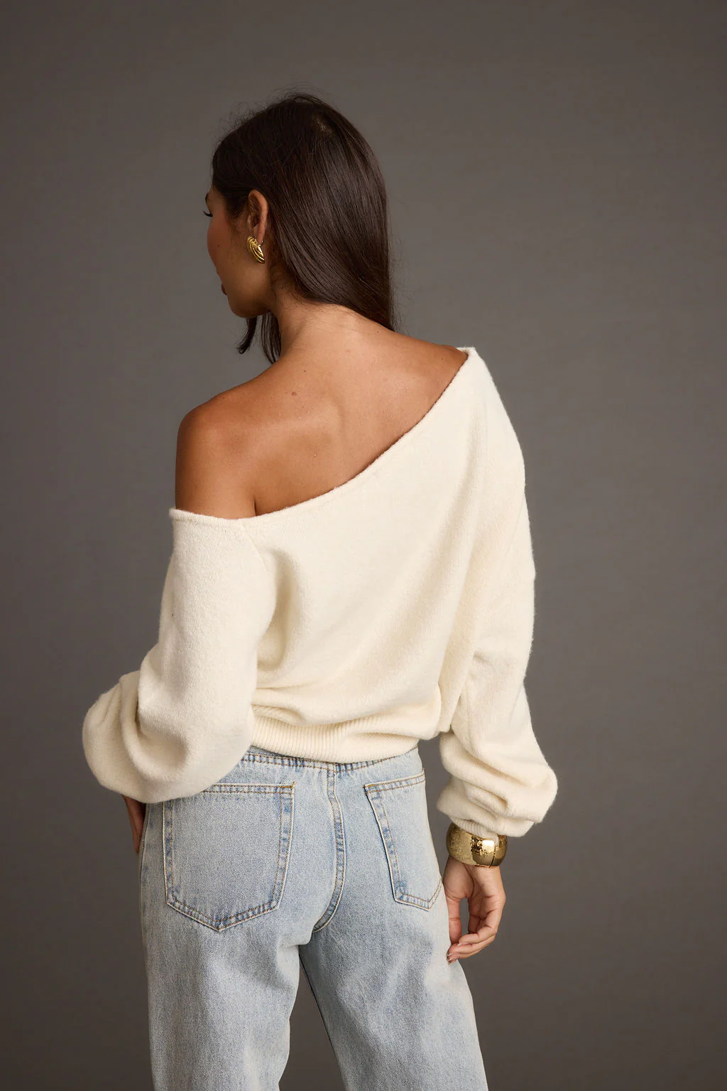 Margot Cream Asymmetrical Sweater - Image 3