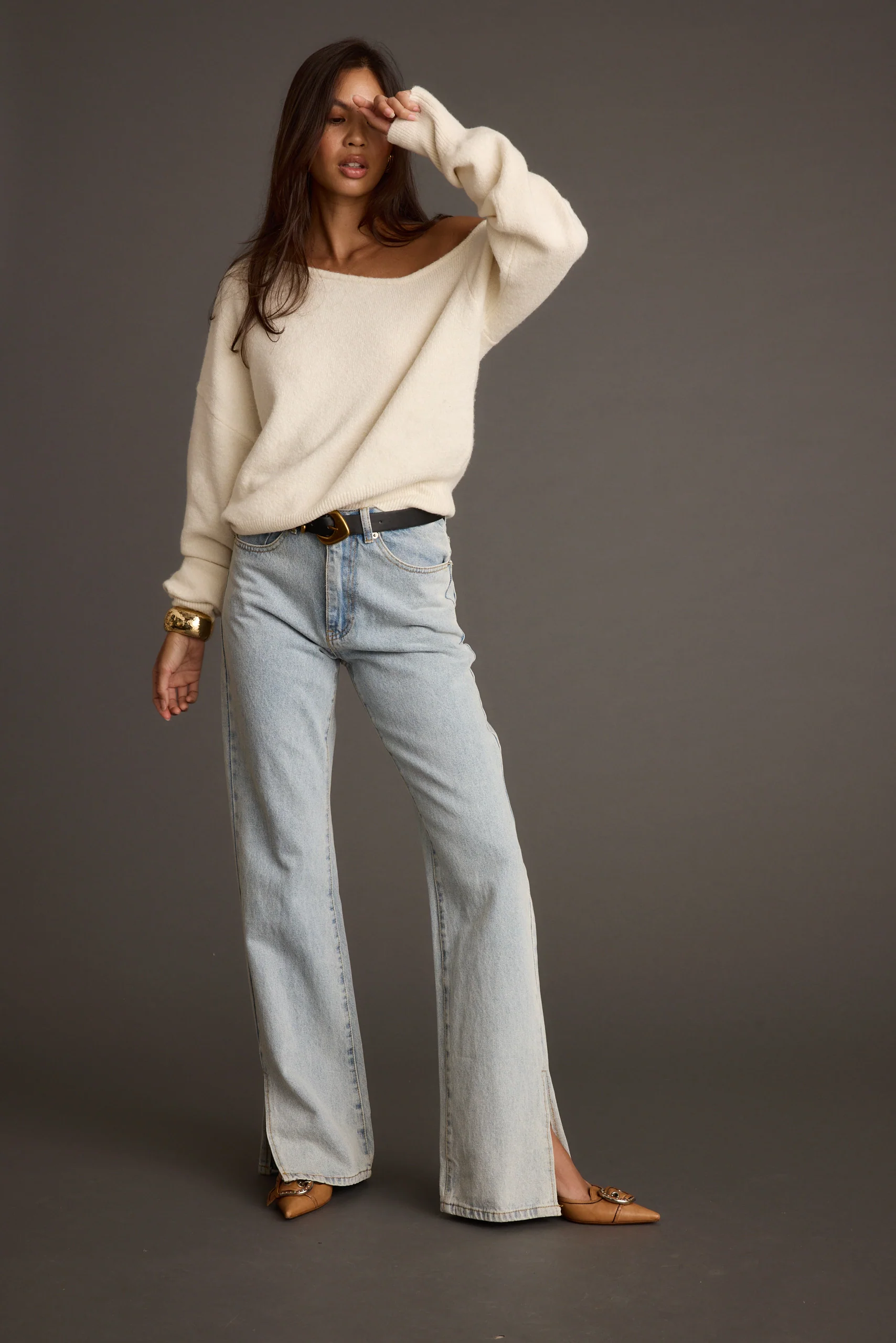 Margot Cream Asymmetrical Sweater - Image 5