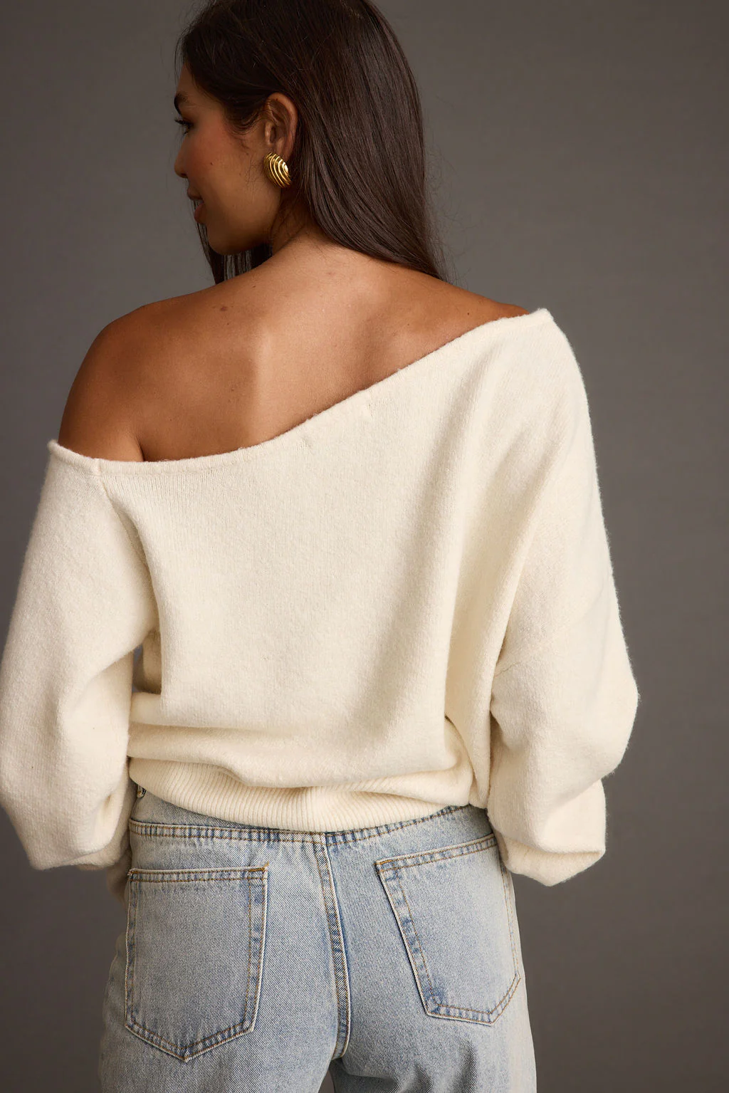 Margot Cream Asymmetrical Sweater - Image 7