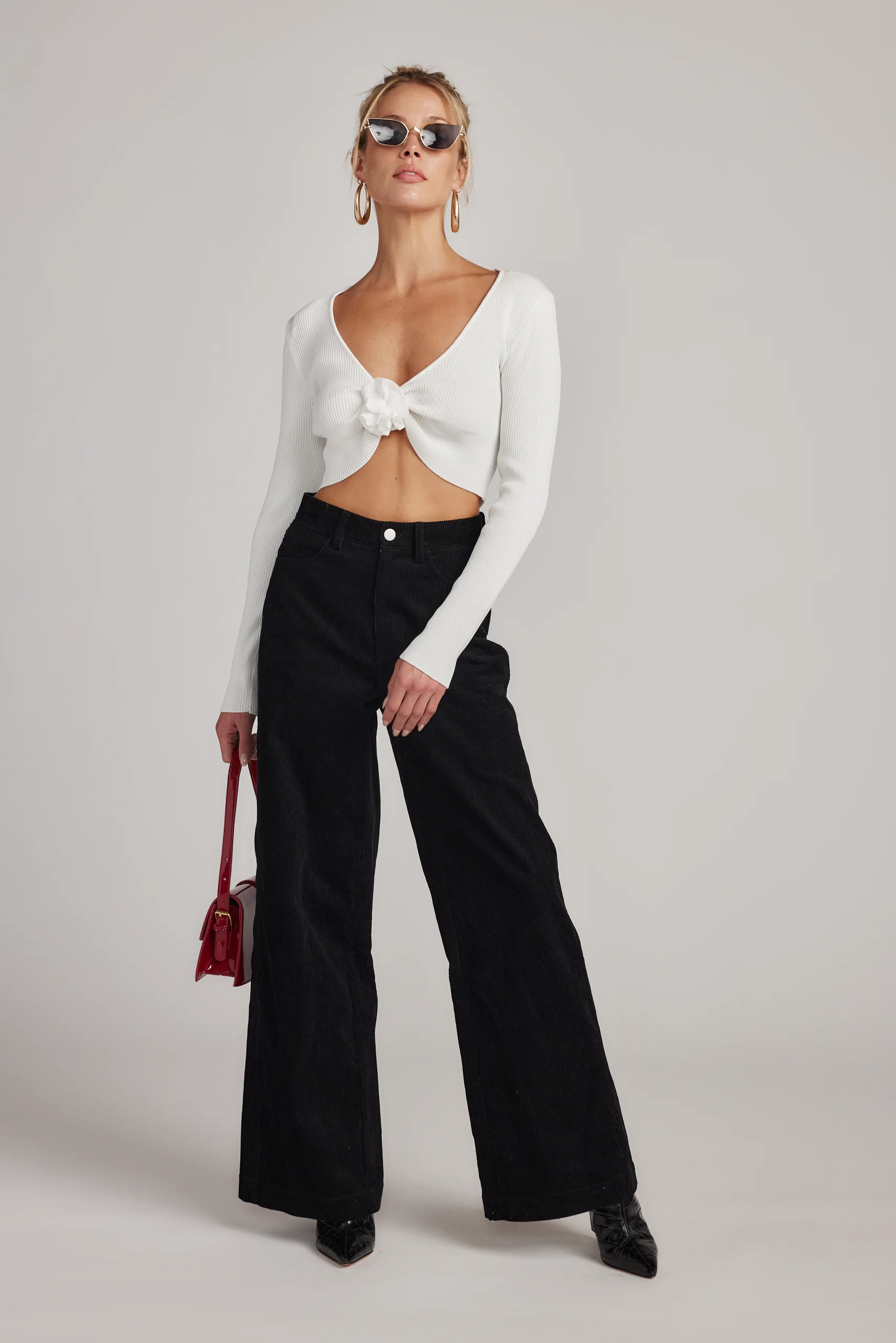 Marie White Long Sleeve Rosette Top - Image 3
