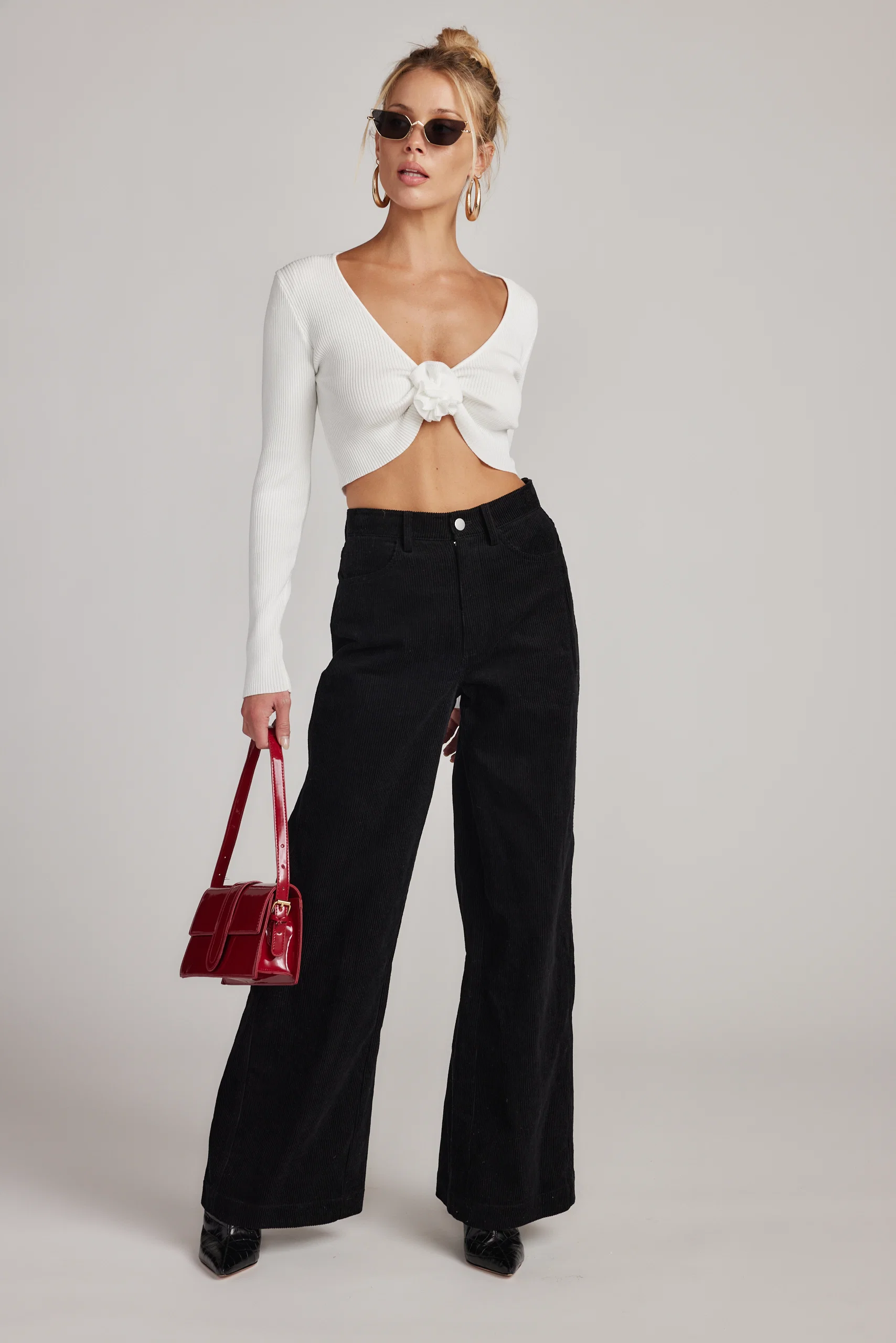 Marie White Long Sleeve Rosette Top - Image 4