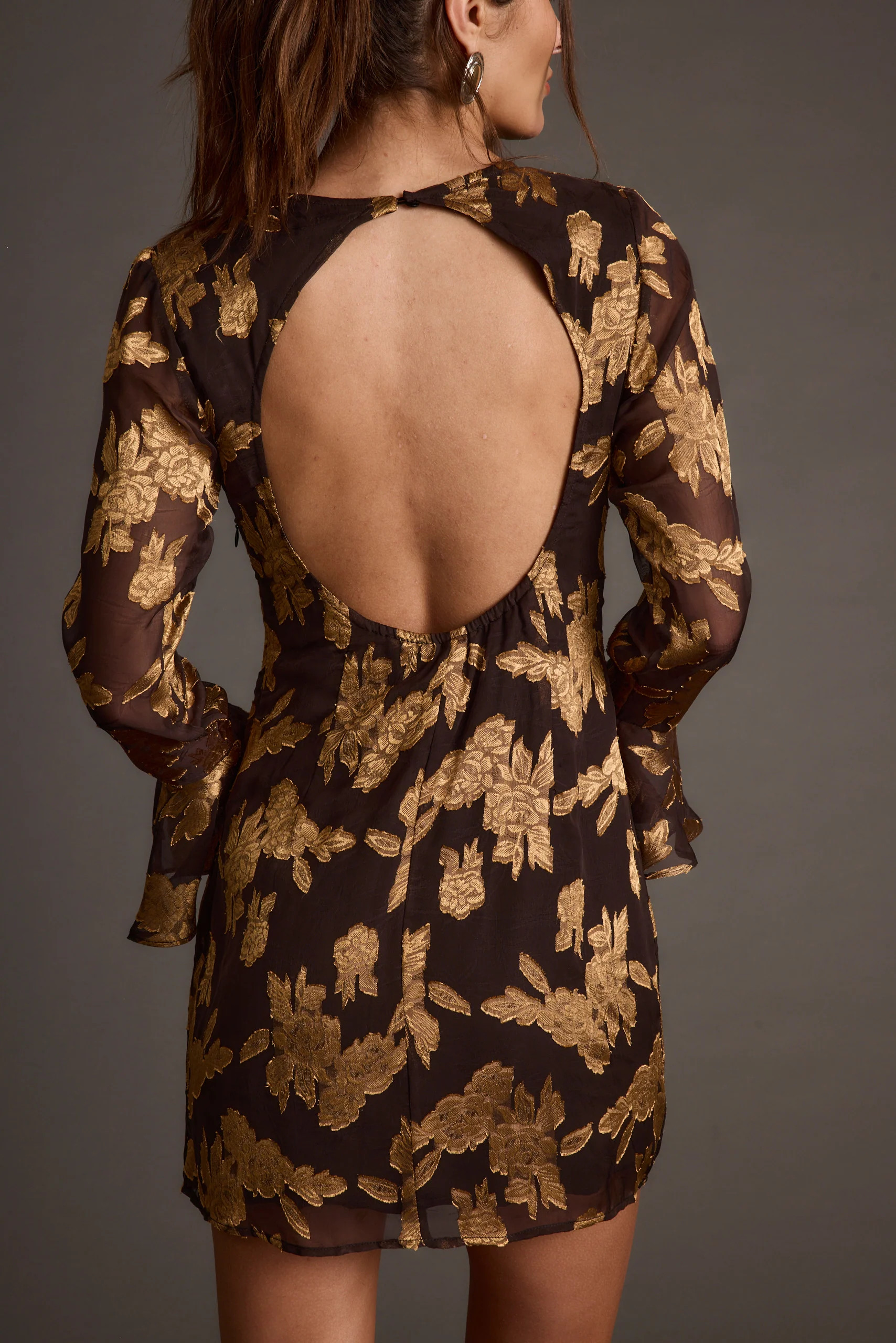Marissa Gold and Black Floral Mini Dress - Image 6