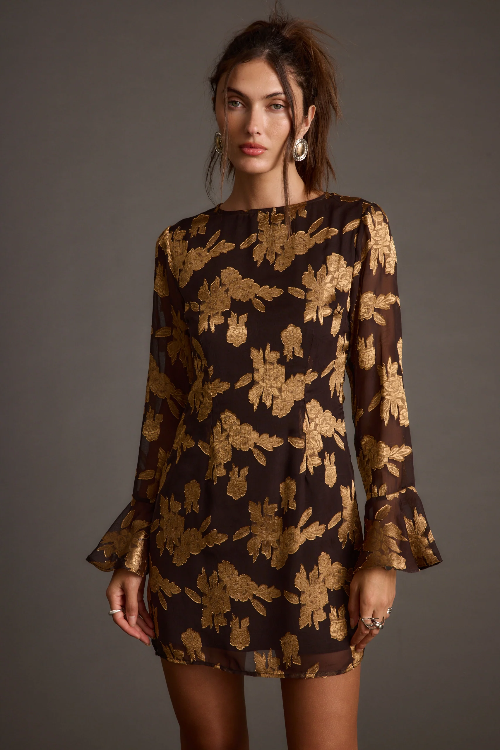 Marissa Gold and Black Floral Mini Dress - Image 7