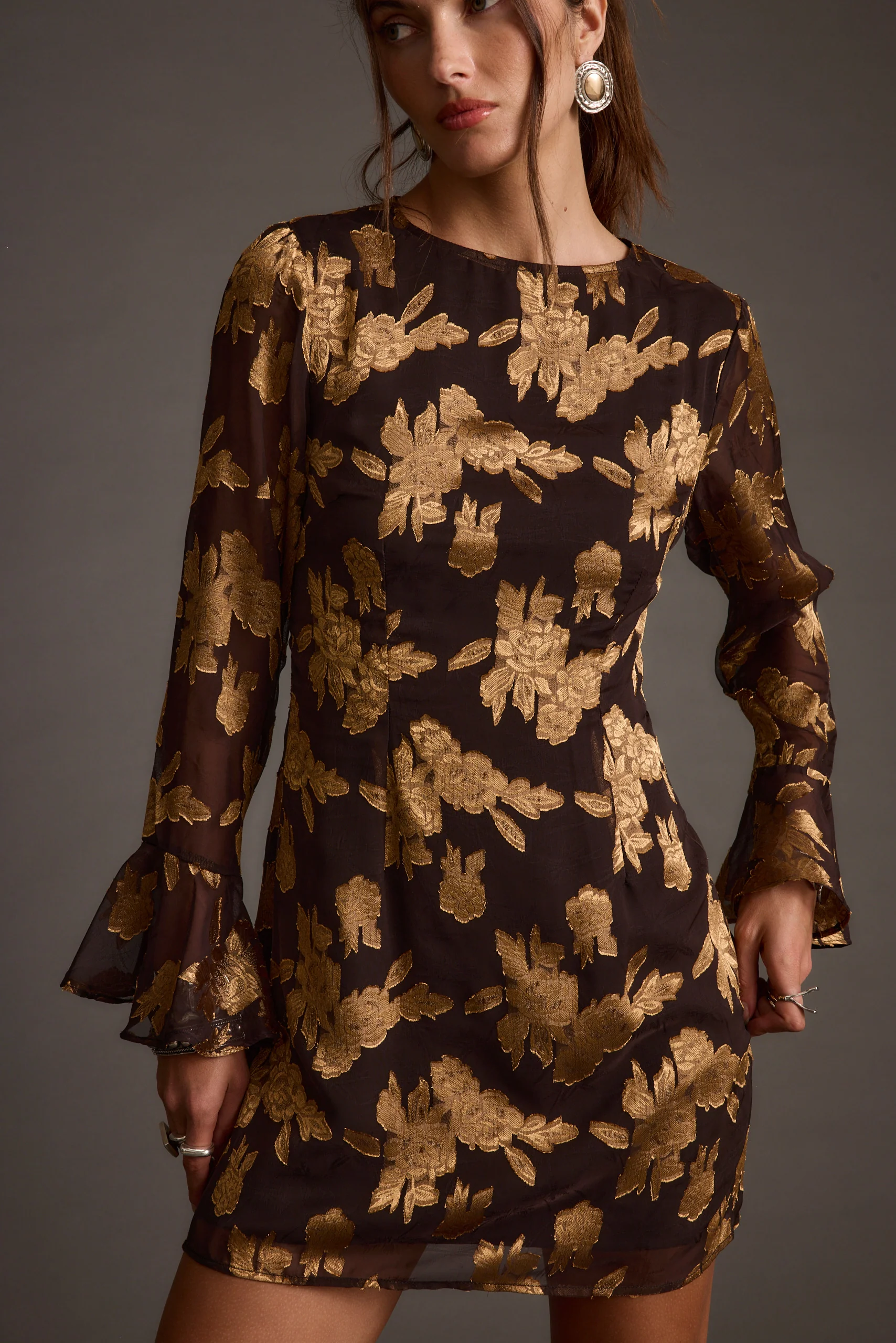Marissa Gold and Black Floral Mini Dress - Image 9