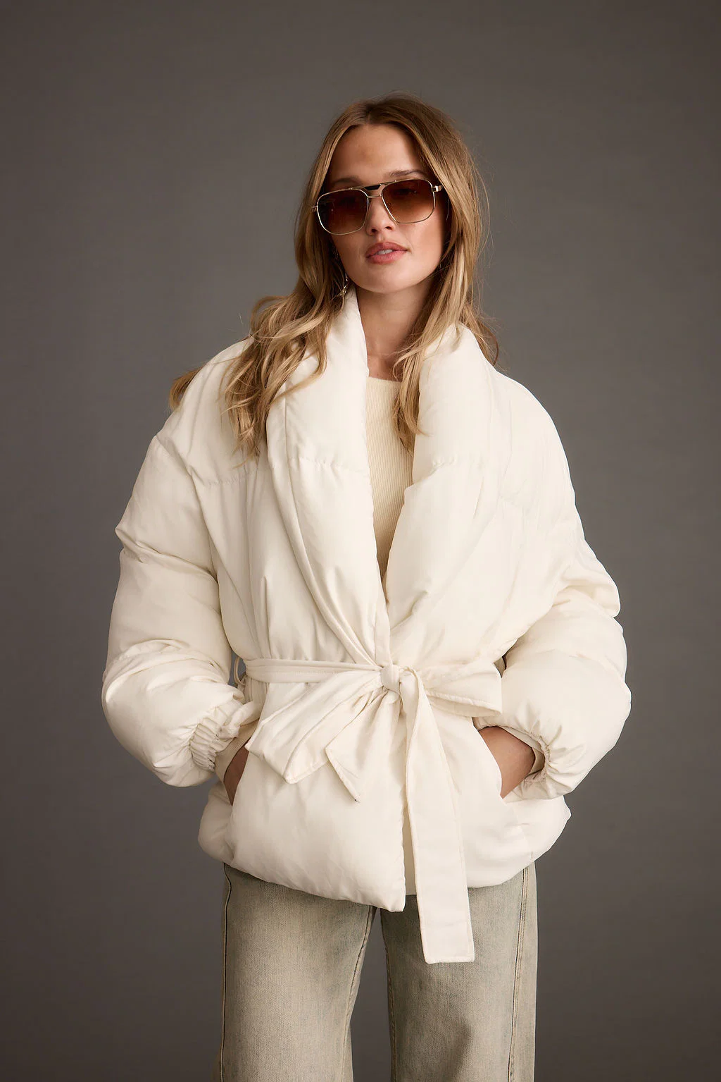 Maverick White Belted Puffer Coat - Image 3