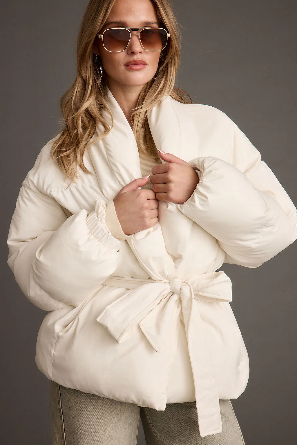 Maverick White Belted Puffer Coat - Image 5