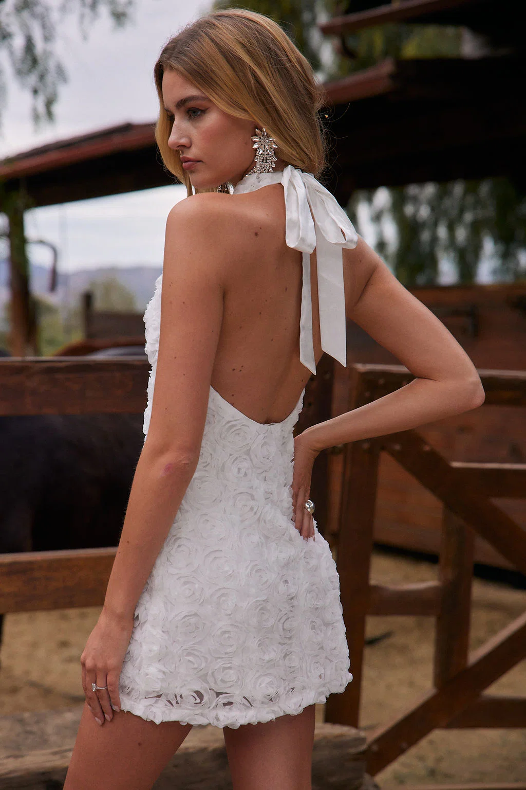 Maya White Floral Applique Halter Mini Dress - Image 6